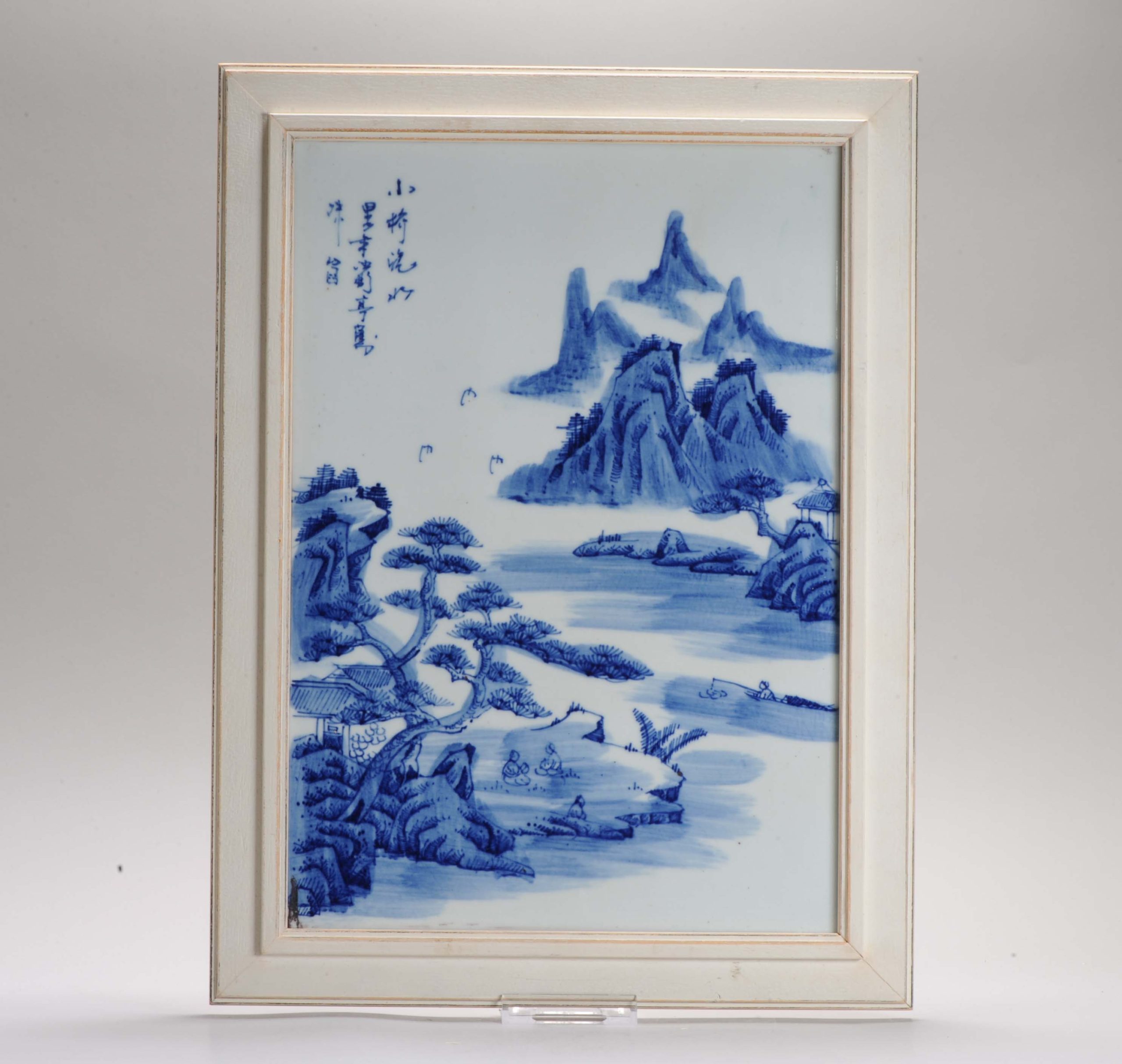 Nice Landscape 20th C Chinese porcelain plaque  PROC Blue and White China