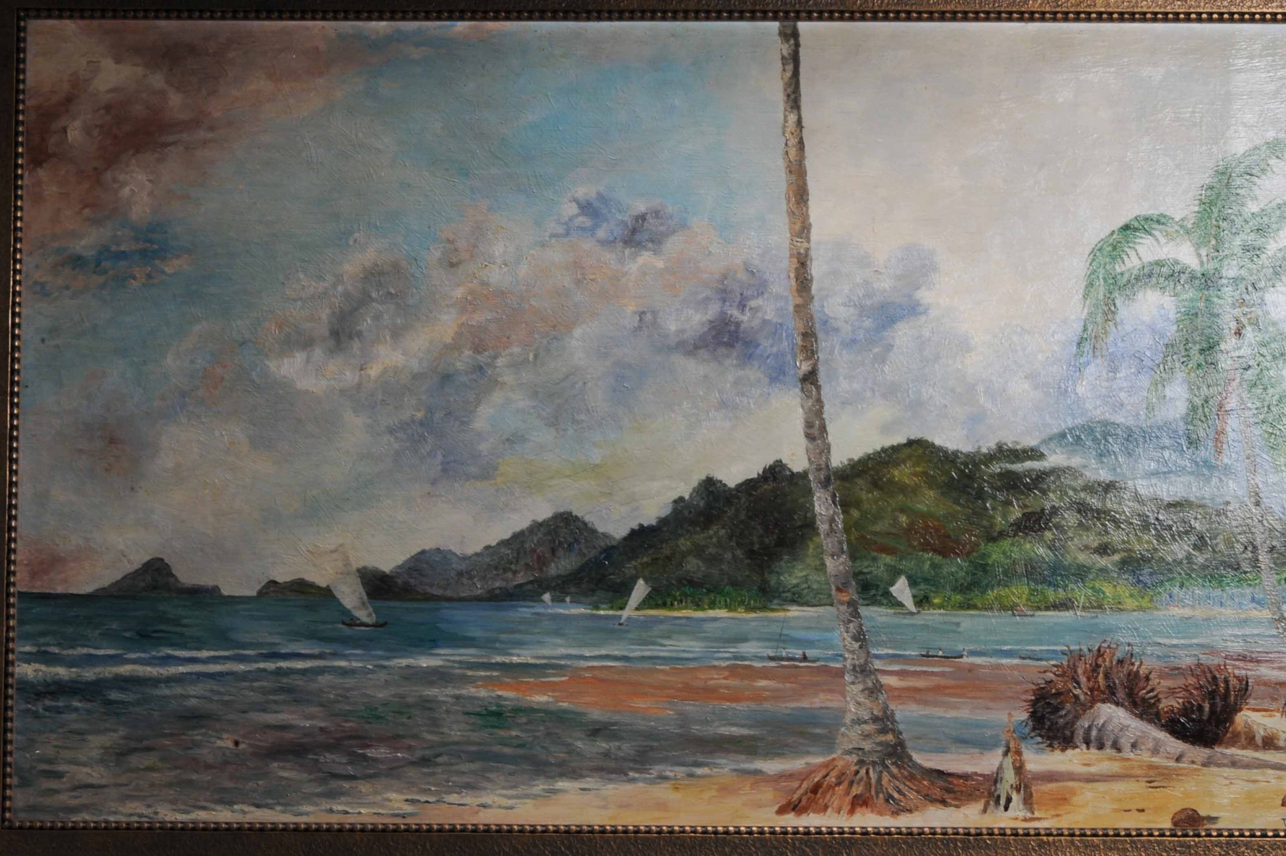 Antique Painting Indonesia 1931 Sumatra Telok betong Sea Landscape Van Zengen