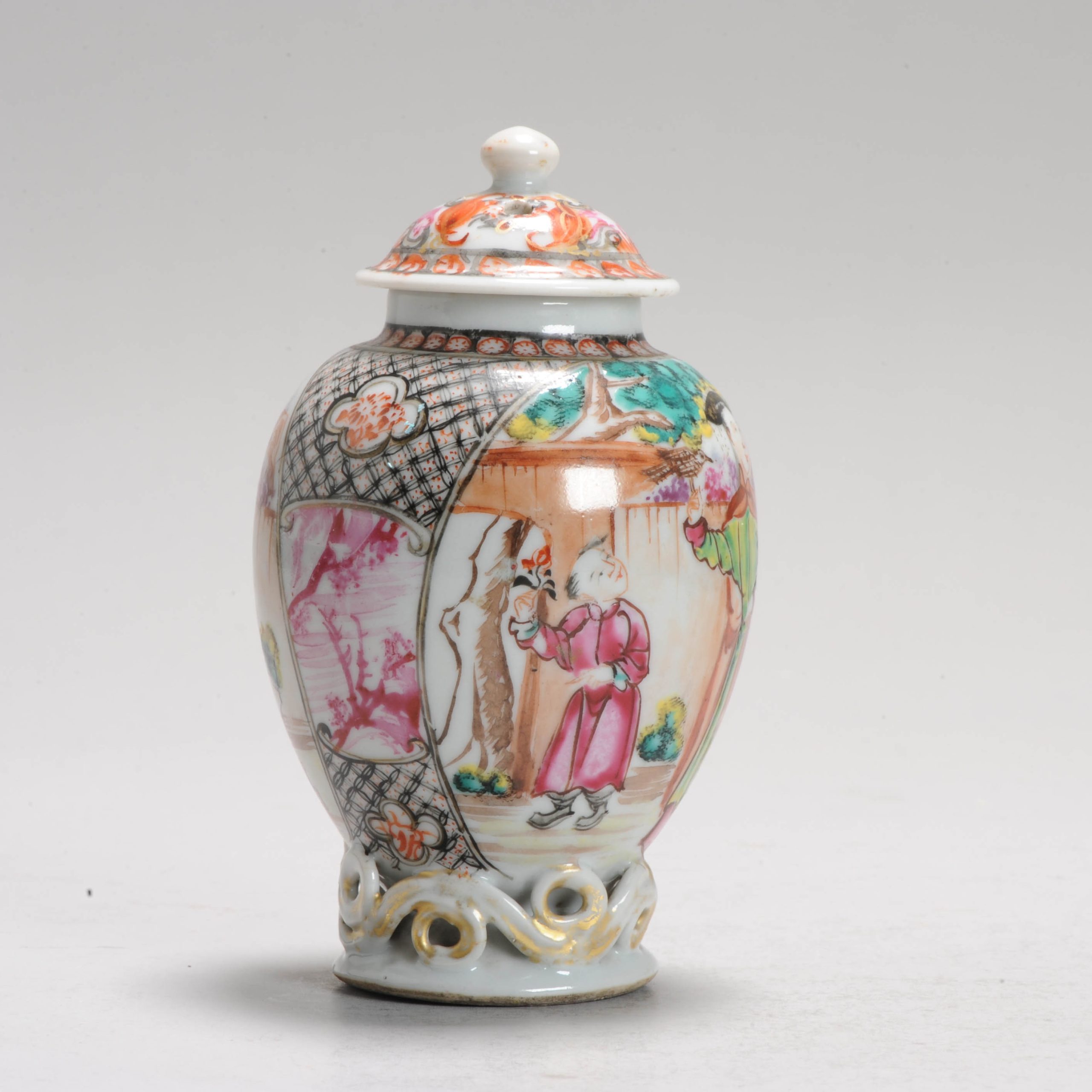Antique 18C Chinese Porcelain MANDARIN Tea Caddy Chine de Commande Qianlong - Image 9