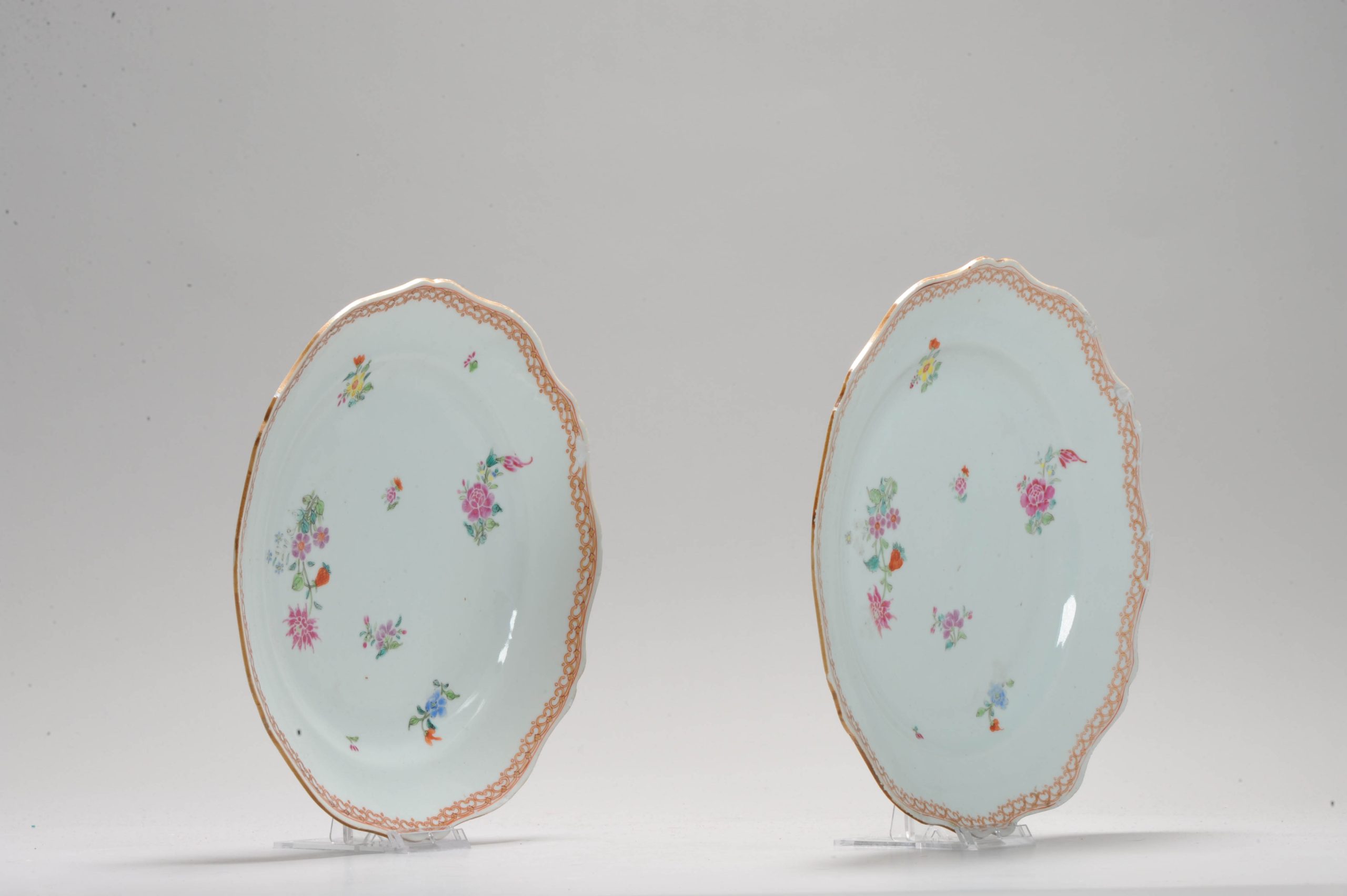 Pair Antique Dish 18th Century Chinese Porcelain Famille Rose Qianlong - Image 3