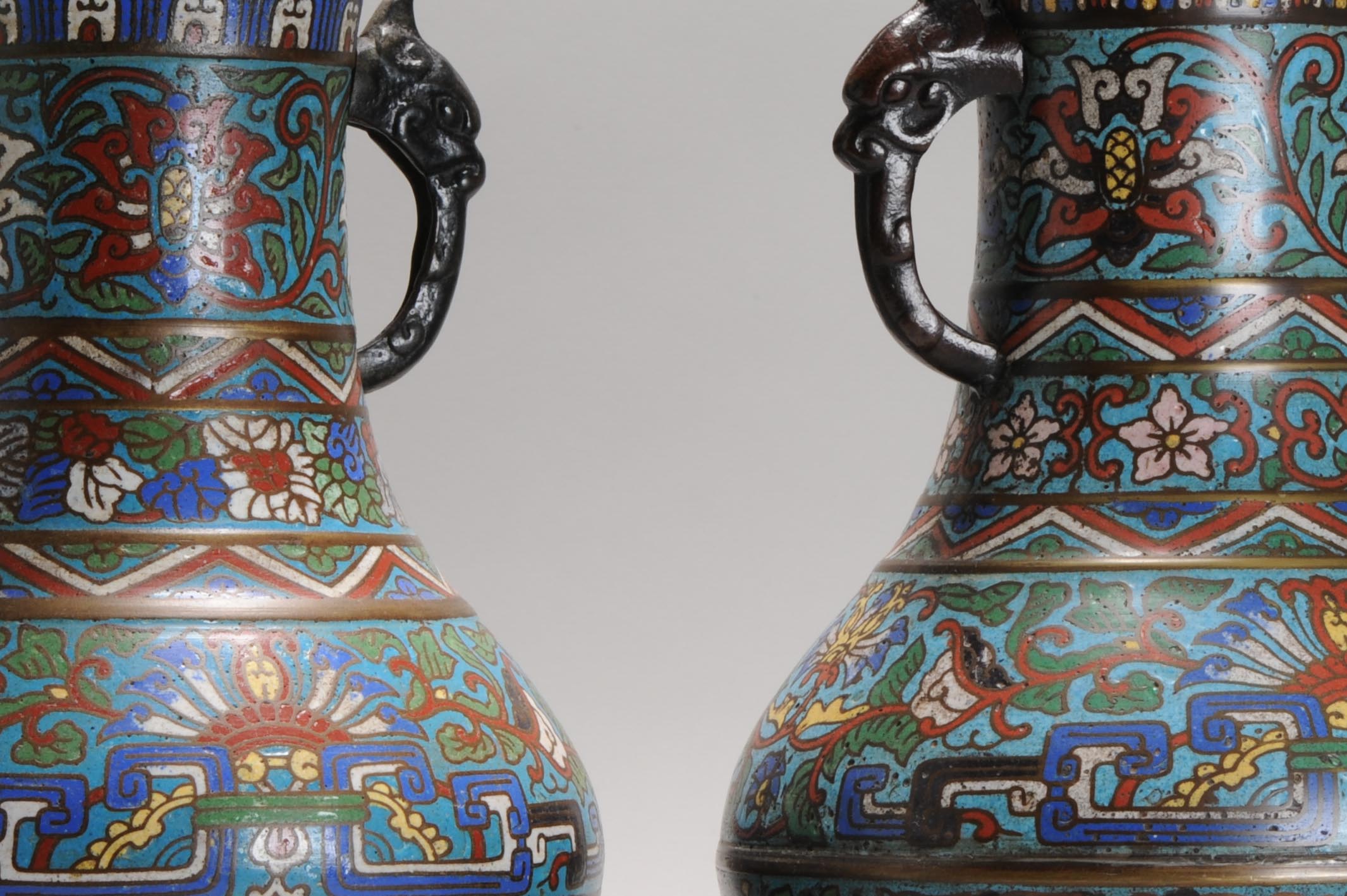 Pair Antique Bronze / Copper Cloisonné Vase of Round shape Japan 19th C - Image 8