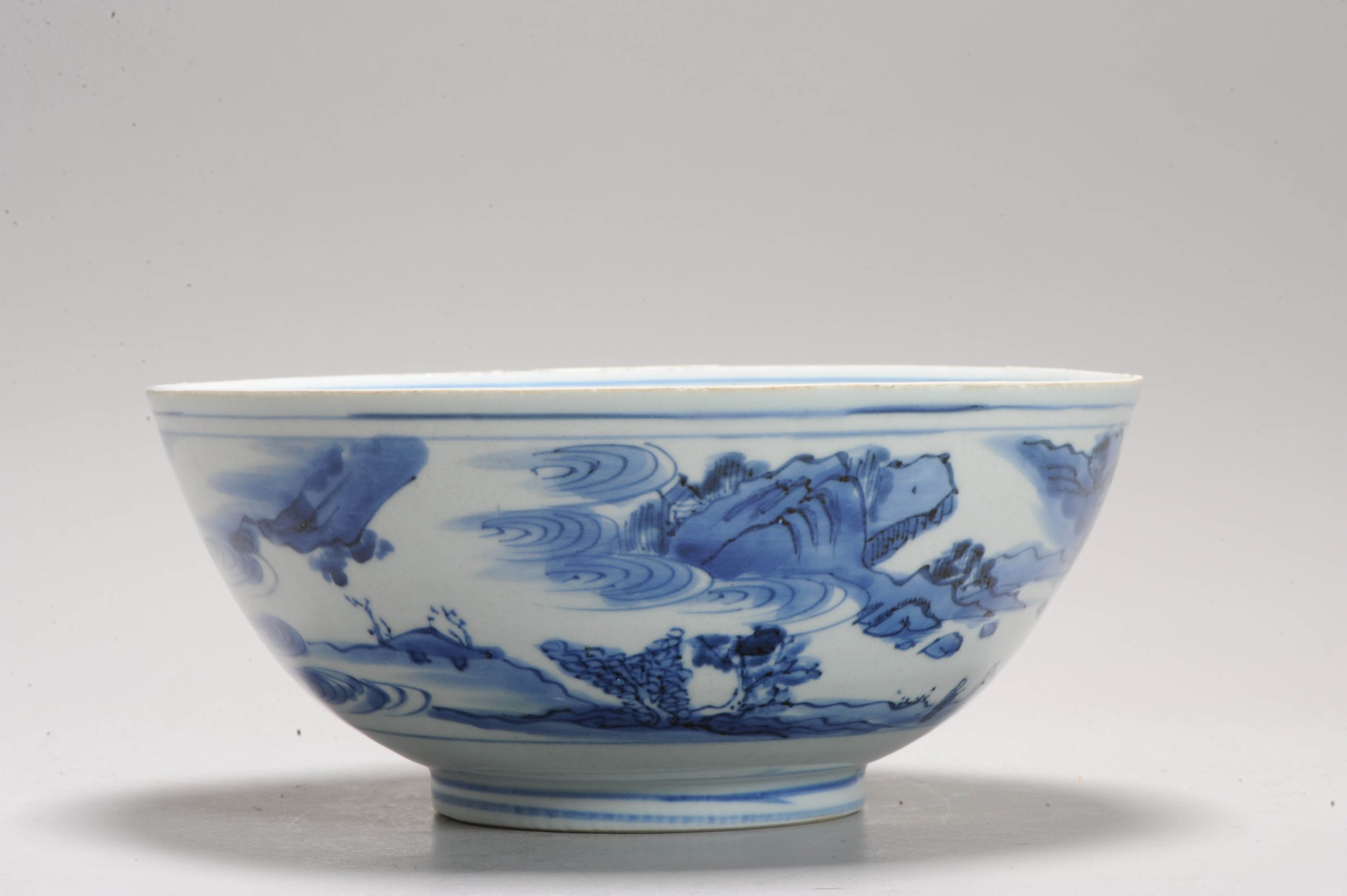 Antique Chinese Porcelain bowl 16th or 17th C Wanli Period Landscape with Literati - Image 9