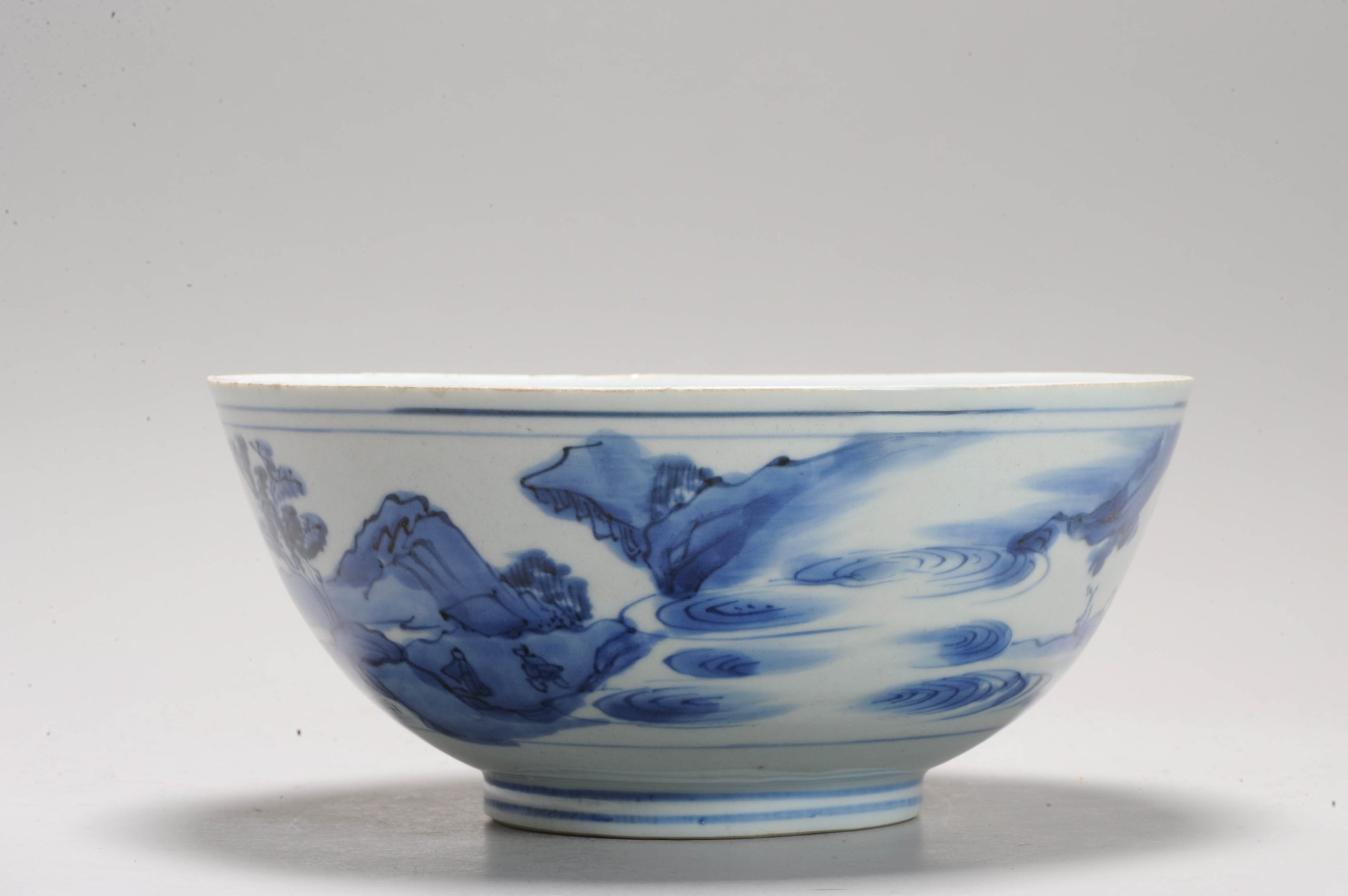 Antique Chinese Porcelain bowl 16th or 17th C Wanli Period Landscape with Literati - Image 12