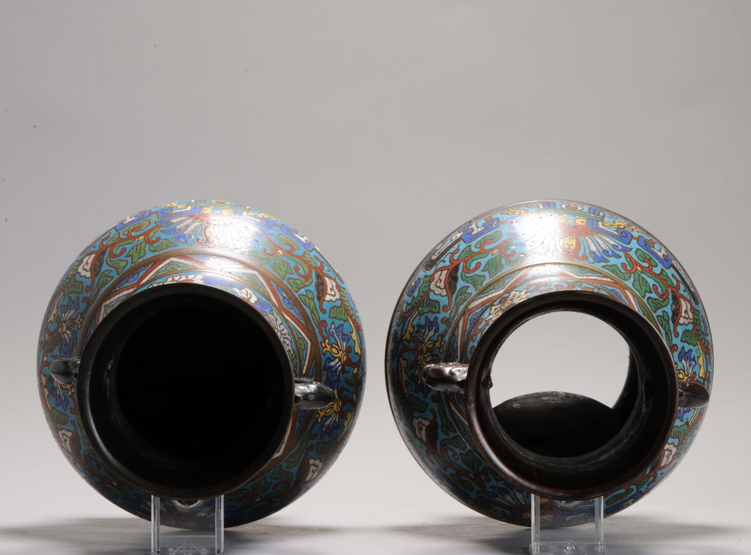 Pair Antique Bronze / Copper Cloisonné Vase of Round shape Japan 19th C - Image 13