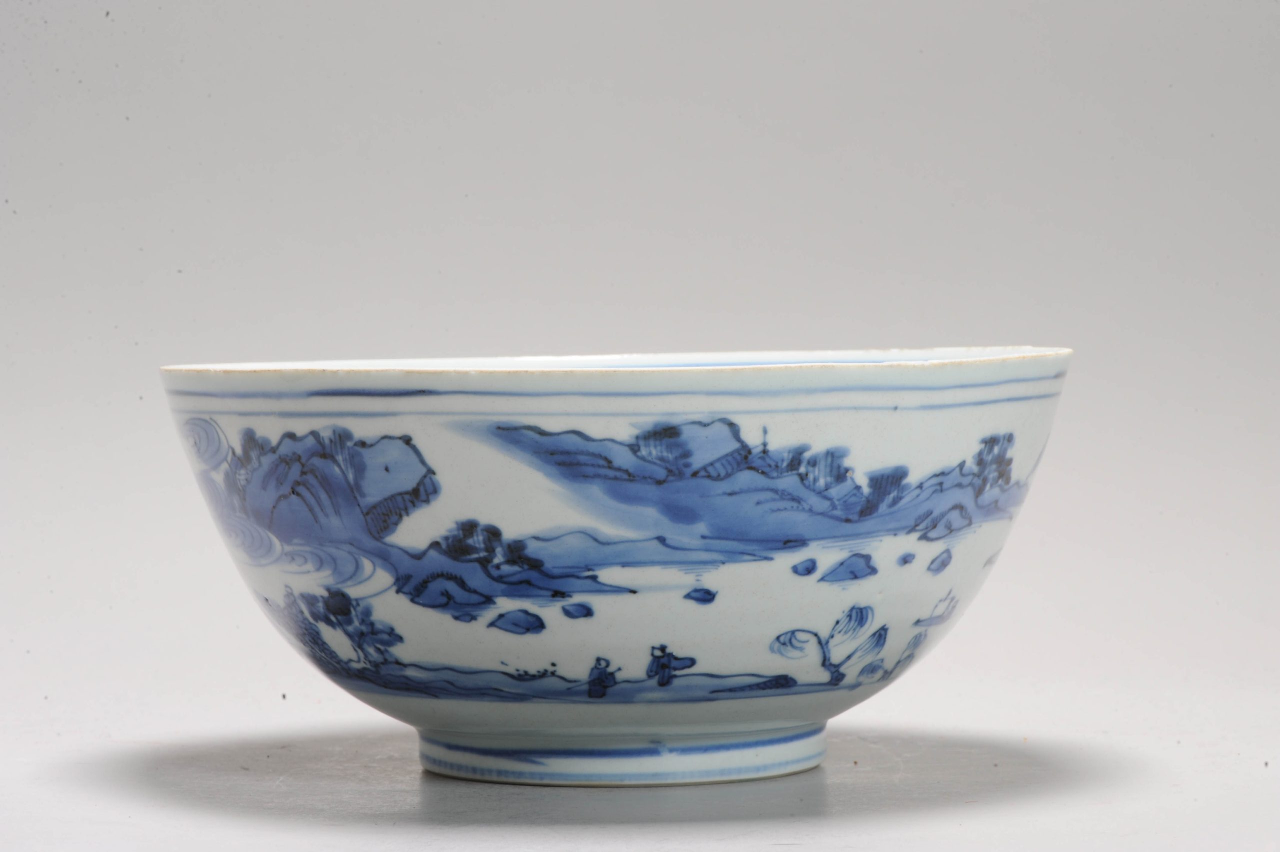 Antique Chinese Porcelain bowl 16th or 17th C Wanli Period Landscape with Literati - Image 7
