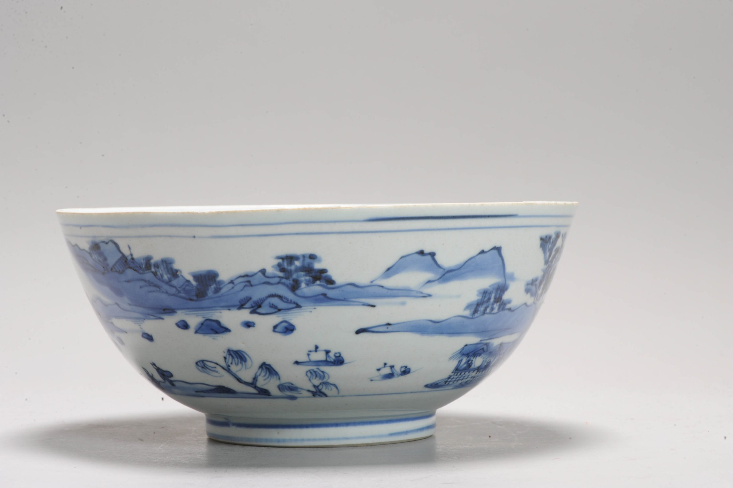 Antique Chinese Porcelain bowl 16th or 17th C Wanli Period Landscape with Literati - Image 5