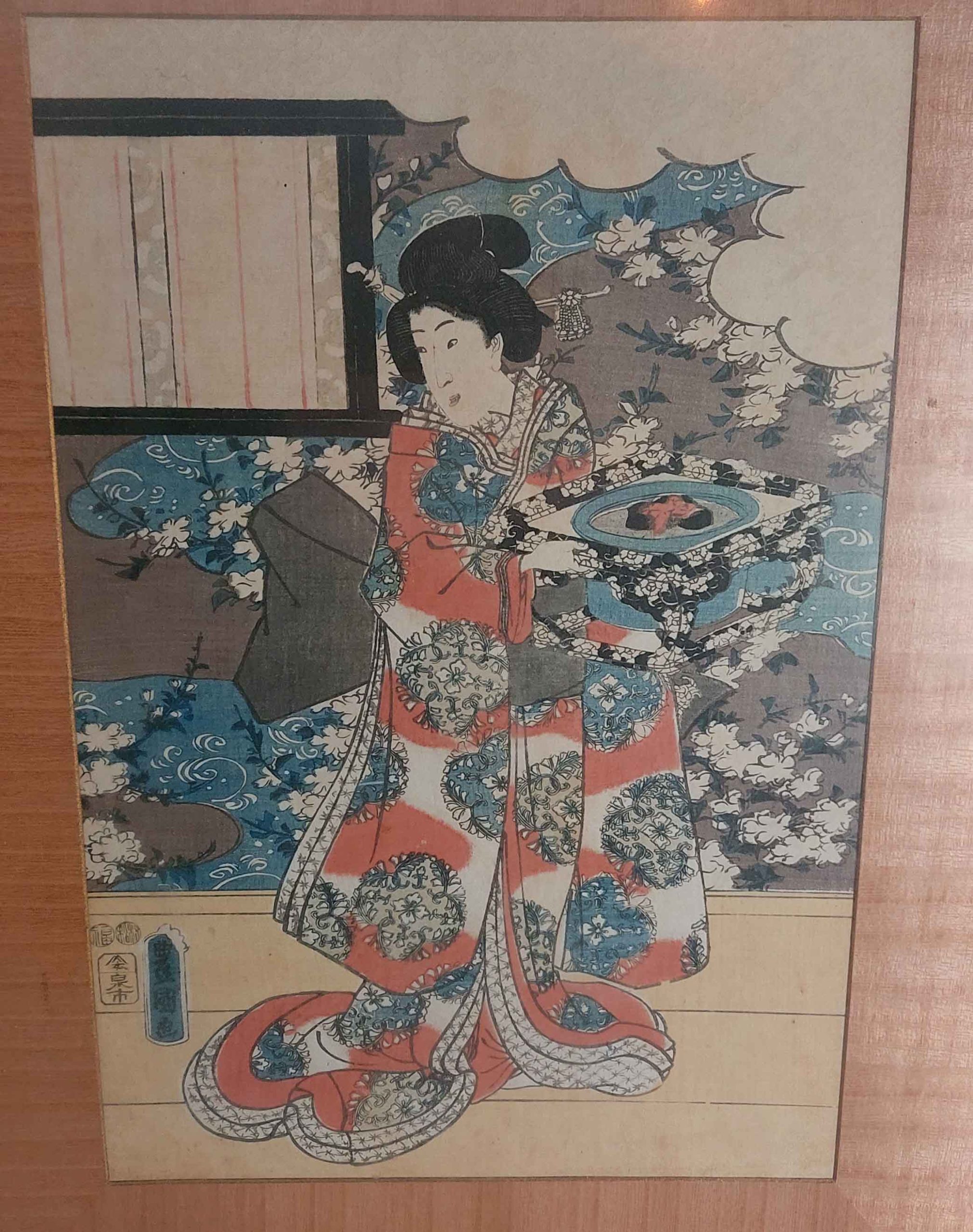 Antique Woodblock Print Ukiyo-e Kunisada UTAGAWA (1786-1865) – Geisha with Parasol