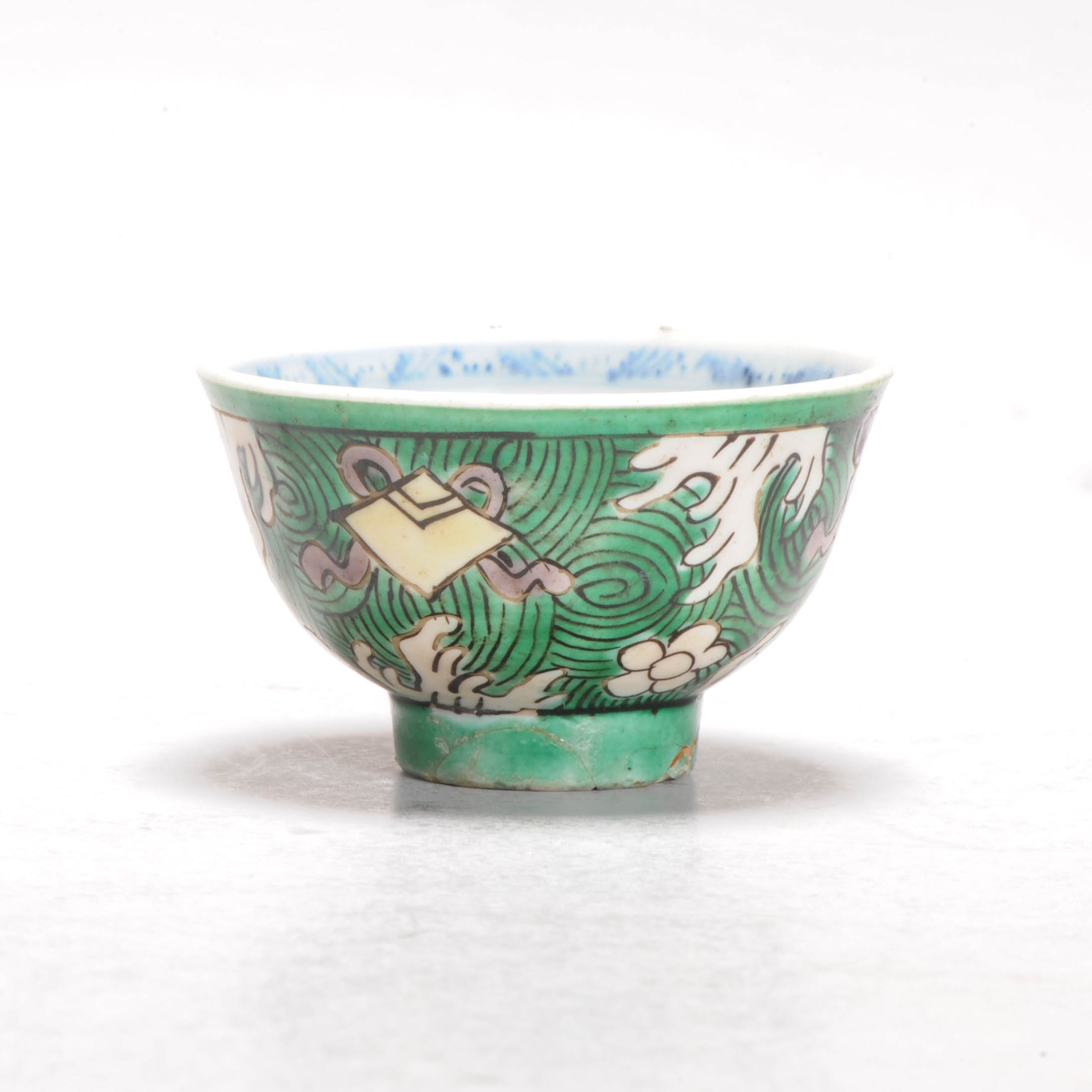 Antique Kangxi Chinese porcelain Sancai China Famille Verte Biscuit Waves Symbols - Image 7