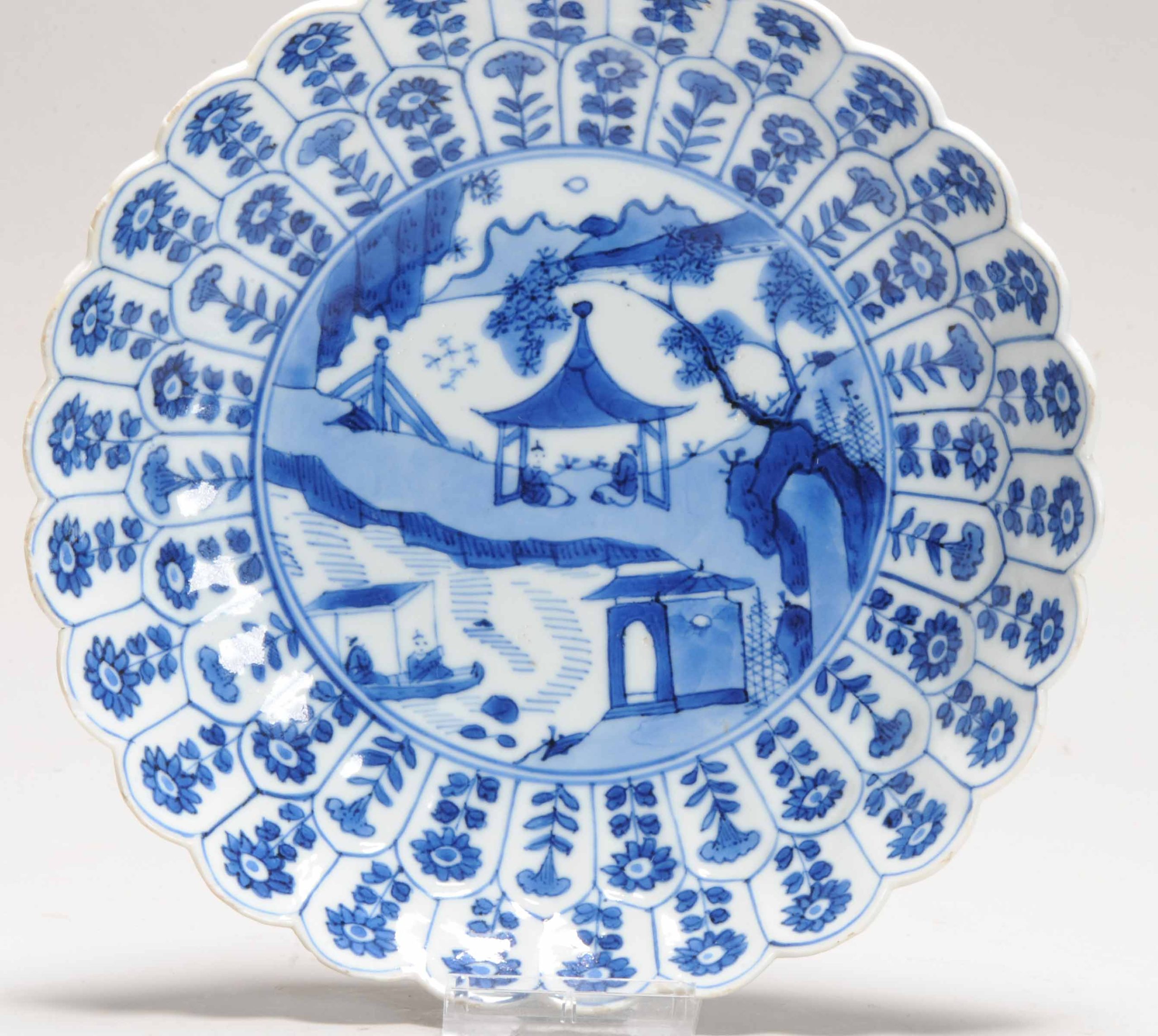 Antique Ca 1700 Chinese Porcelain Kangxi Blue and WHite Plate Xieyi Landscape