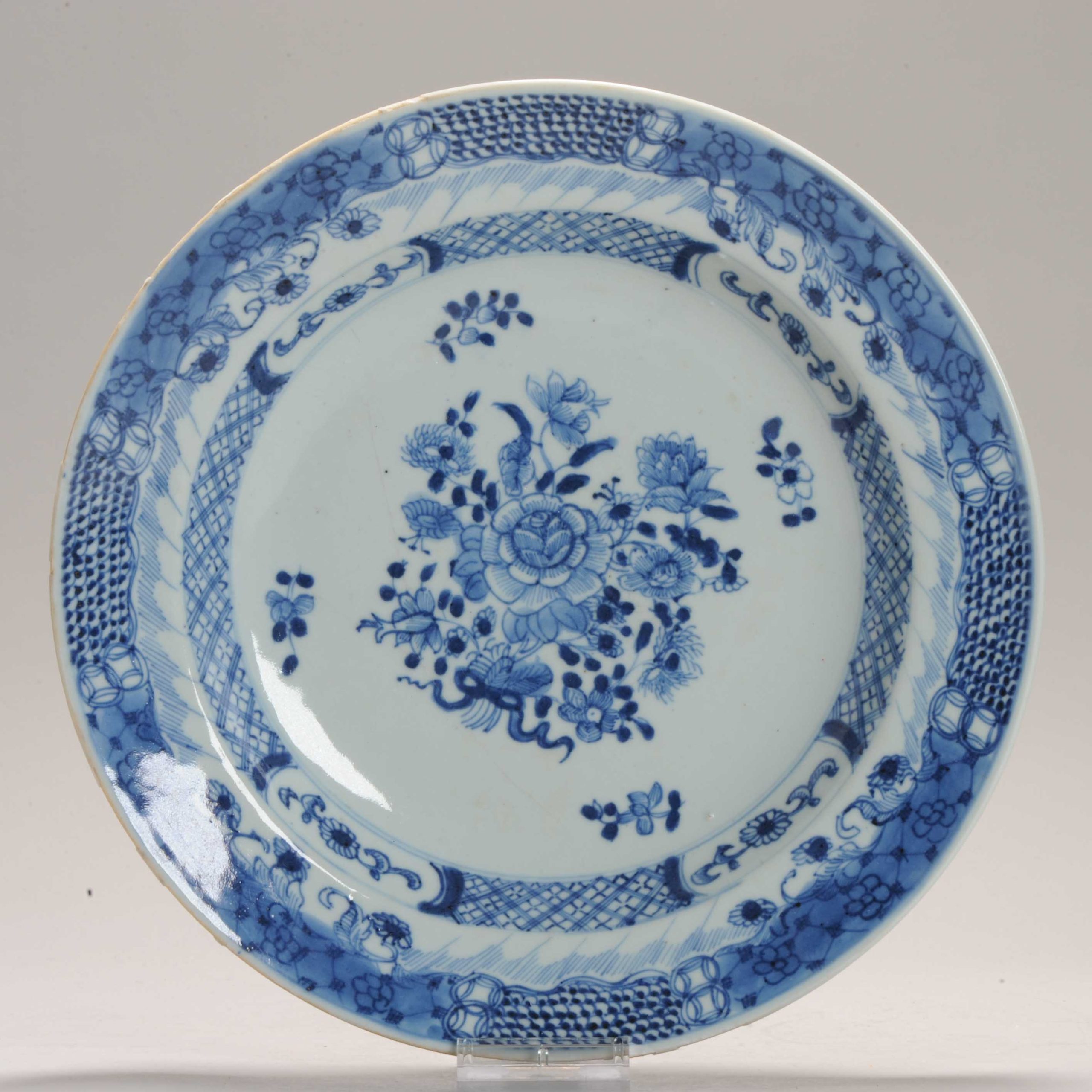 Antique Blue and White Chinese Plate 18th Floral Plate Chinese Porcelain Qing Dynasty