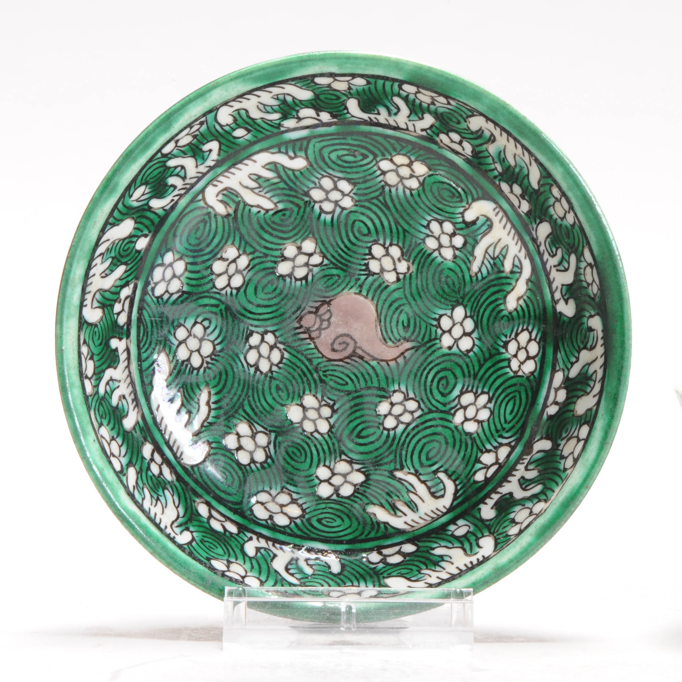 Antique Kangxi Chinese porcelain Sancai China Famille Verte Biscuit Waves Symbols - Image 12
