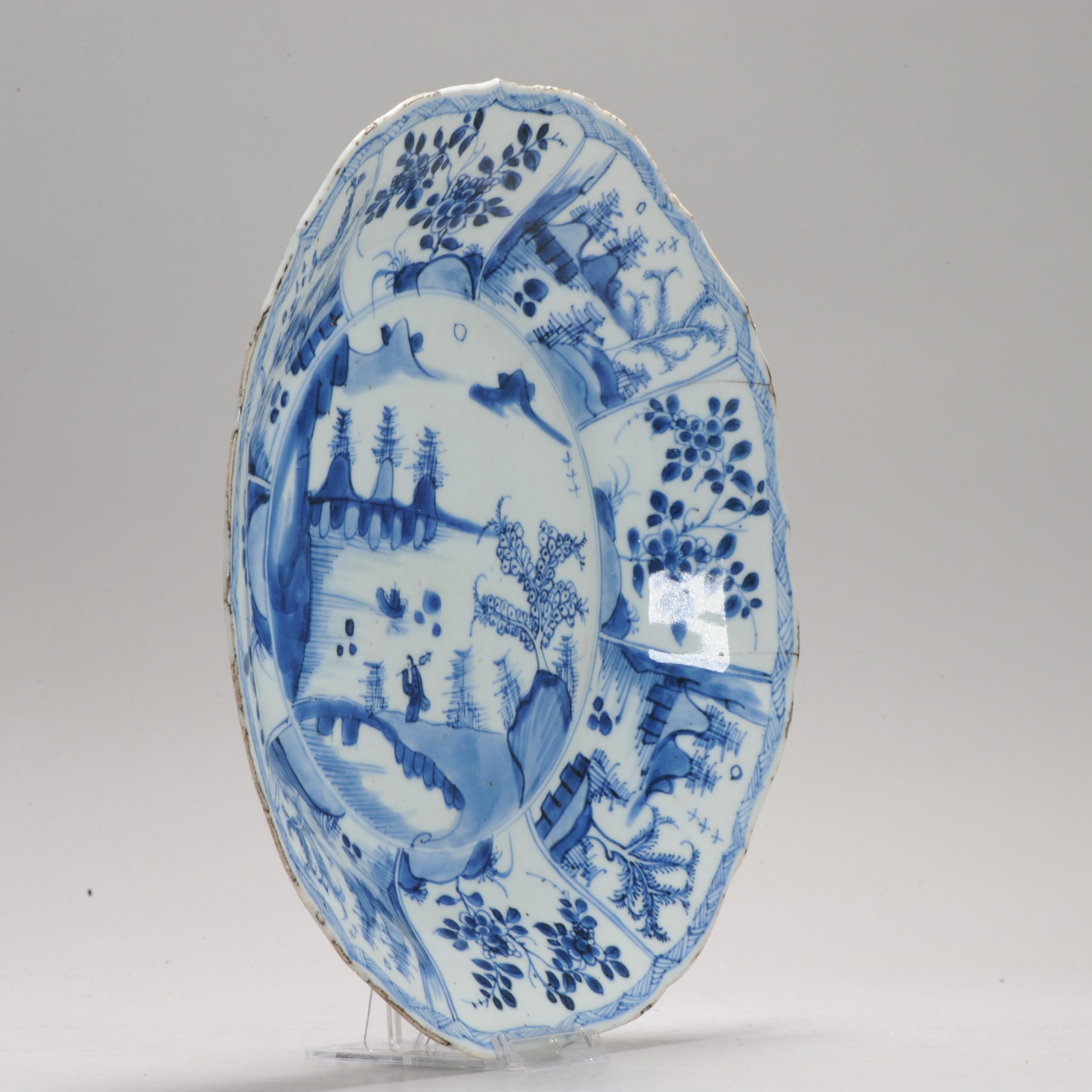 Antique Ca 1700 Chinese Porcelain Kangxi Blue and WHite Plate Xieyi Landscape - 图片 4