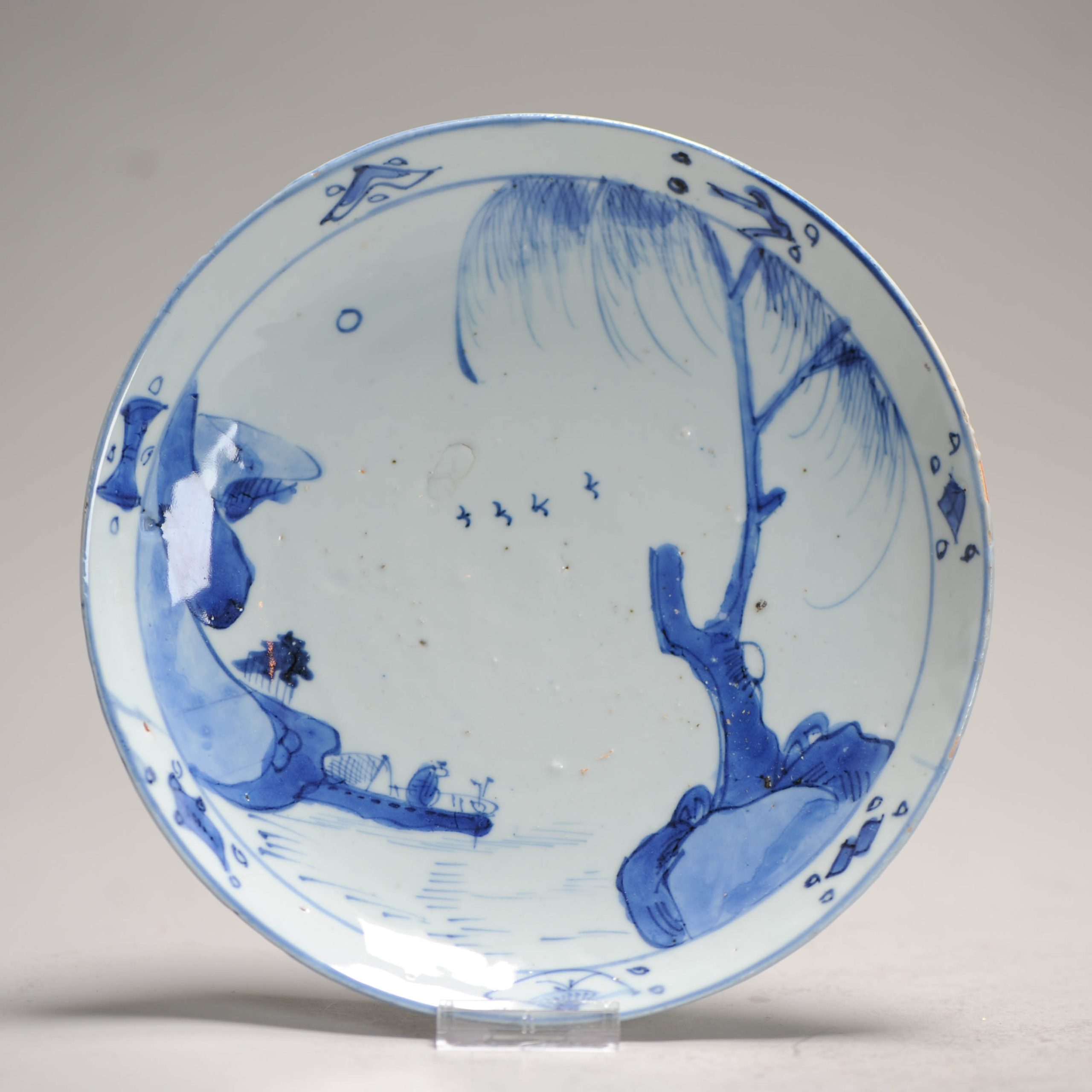 Antique Ming Period Chinese Porcelain River Landscape Dish Kosometsuke for the Japanese Market