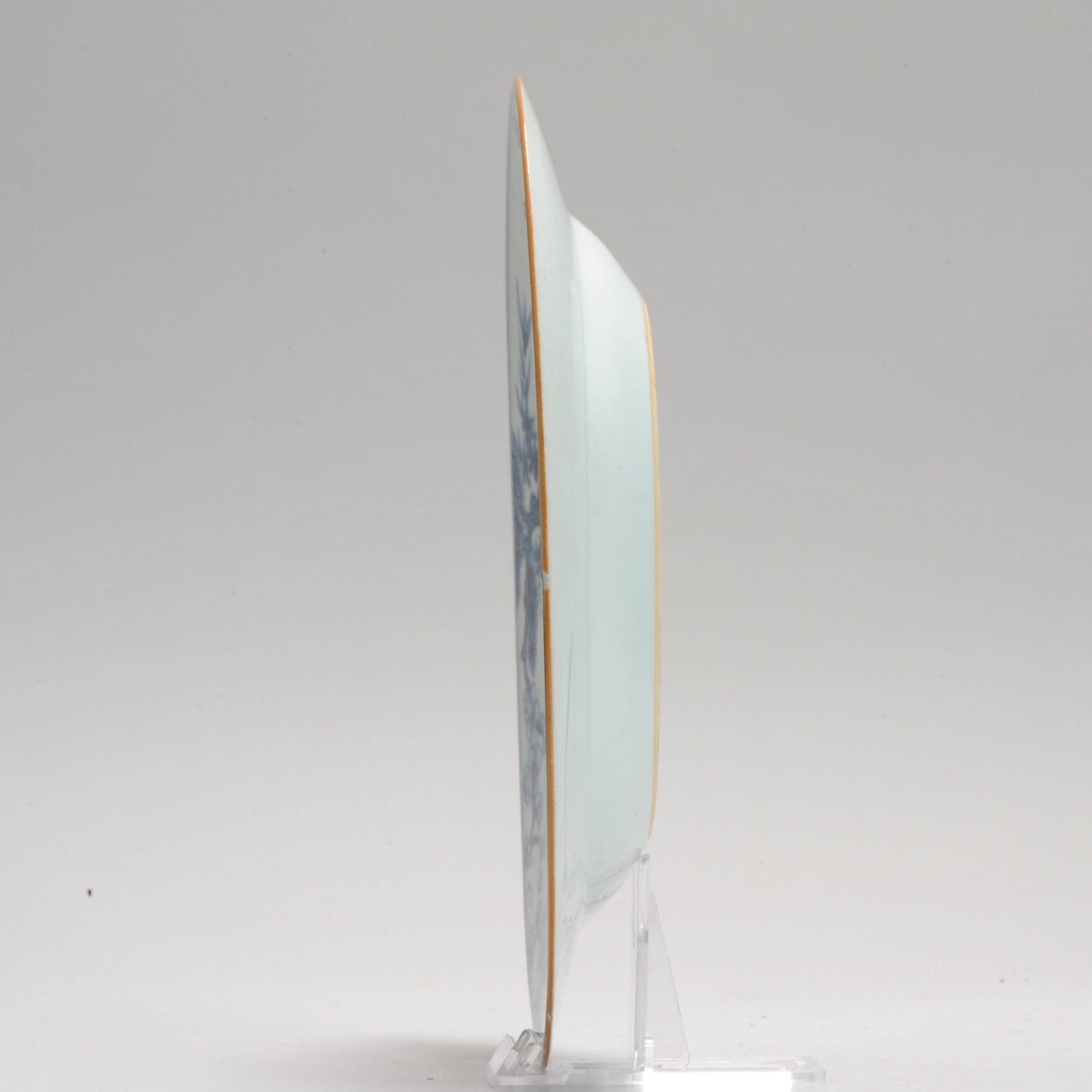 Antique Ca 1720 Chinese Porcelain Kangxi Blue and WHite Plate with blue border - Image 11