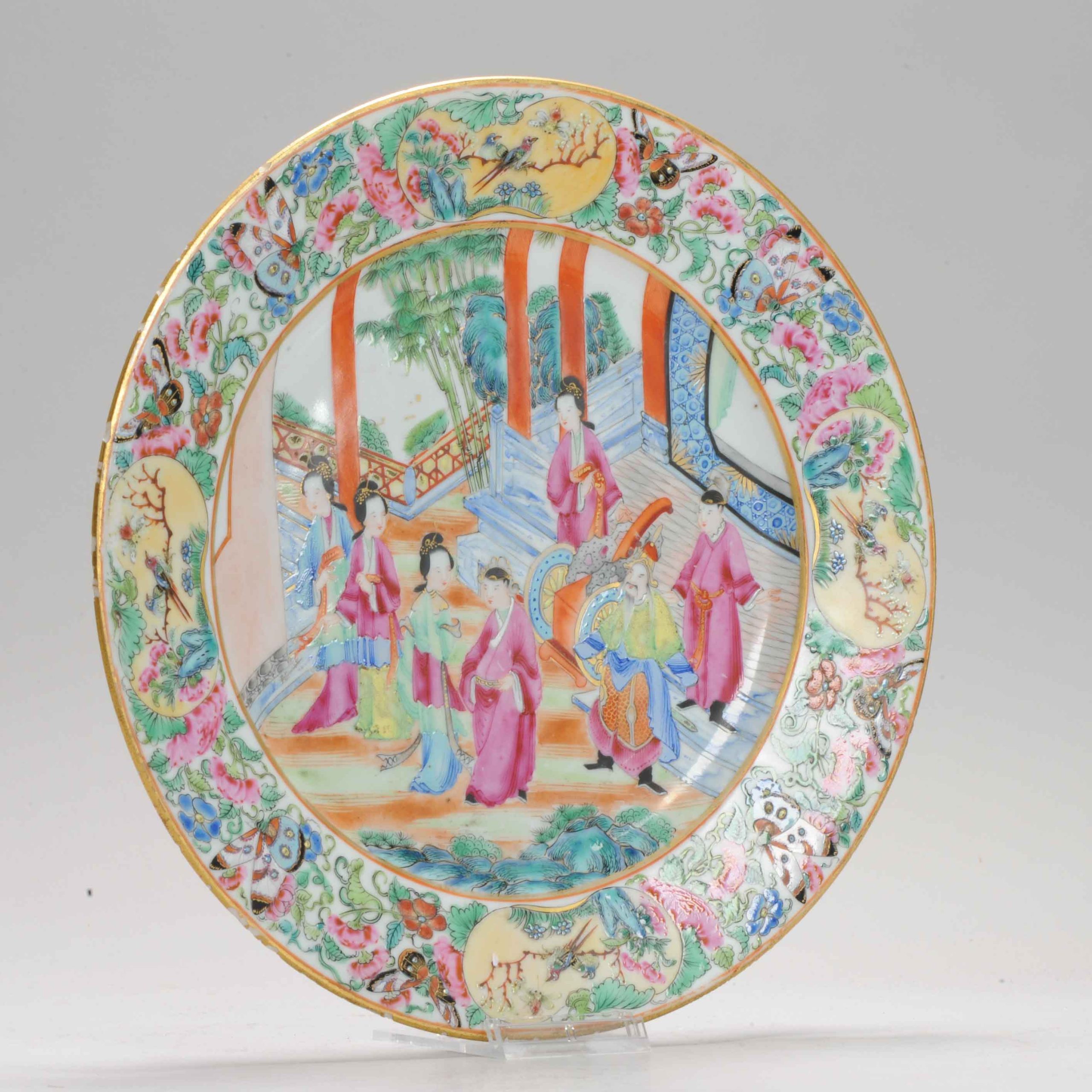 Antique 19th c Chinese Porcelain Cantonese Figural Plate Figures Qing Daoguang - Image 2