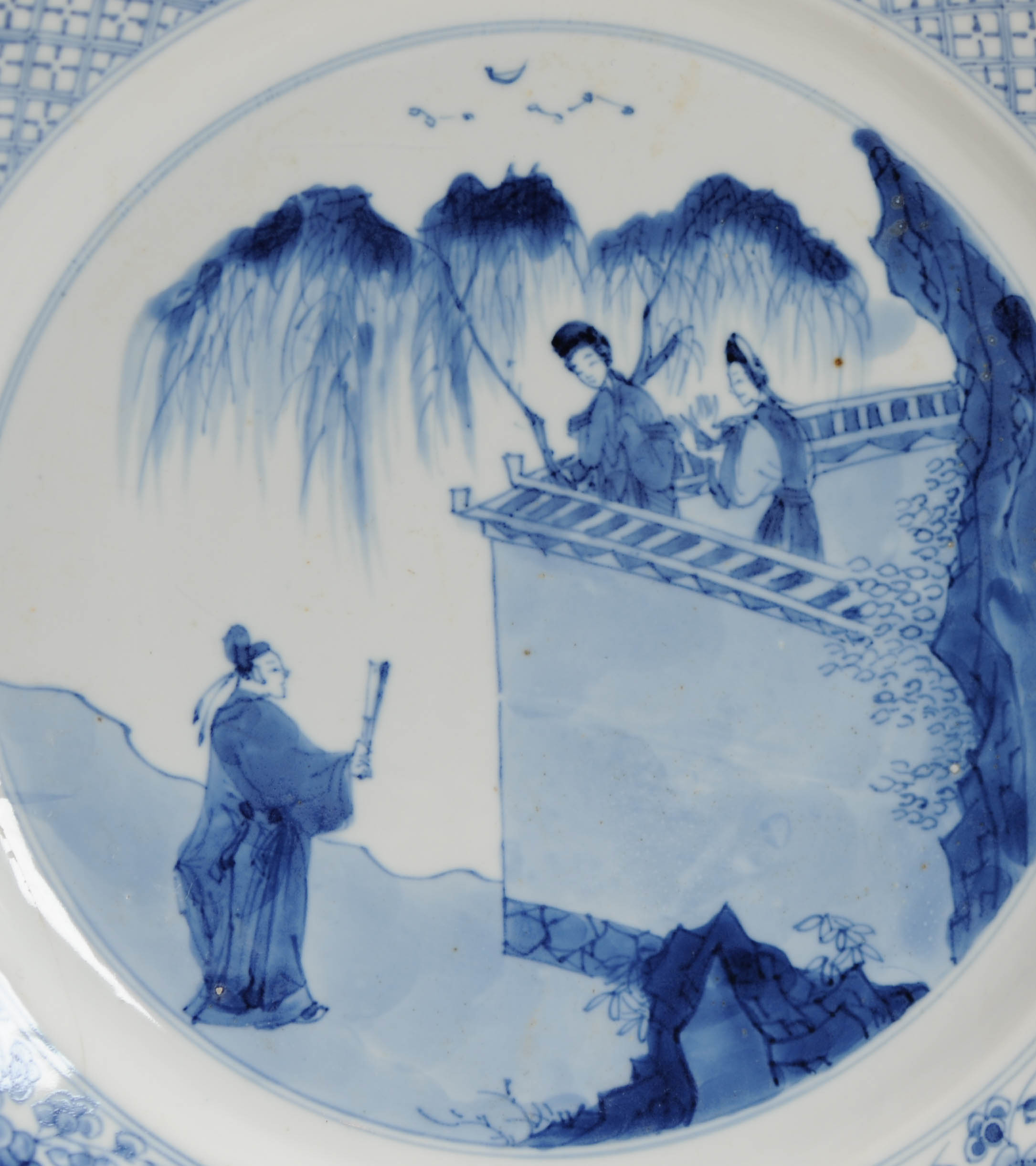A Rare Kangxi period Chinese porcelain Large Dish with Pagode Balcony or Wall Marked - Image 5