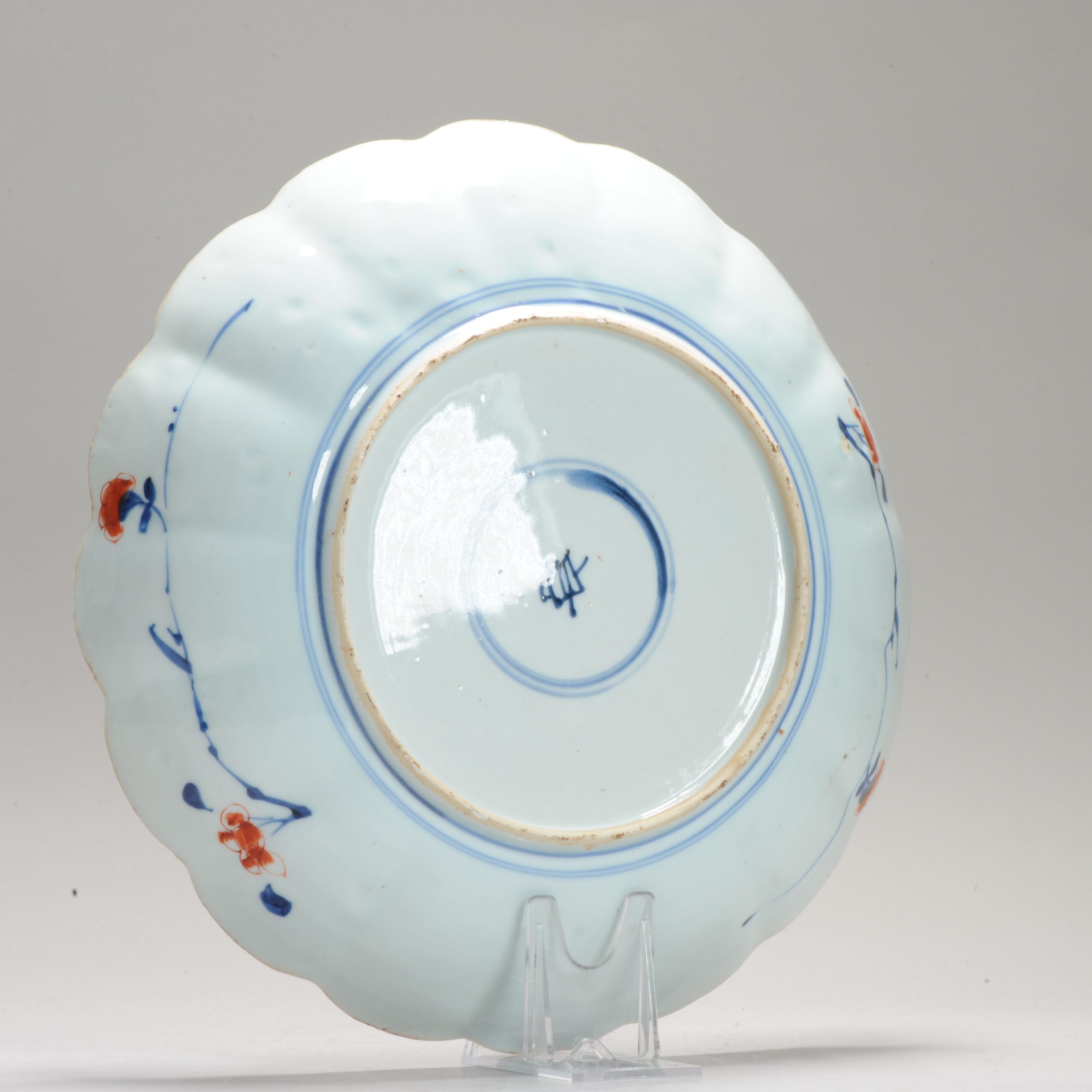 Antique Ca 1700 Chinese Porcelain Kangxi Imari Landscape Plate with blue red border - Image 8