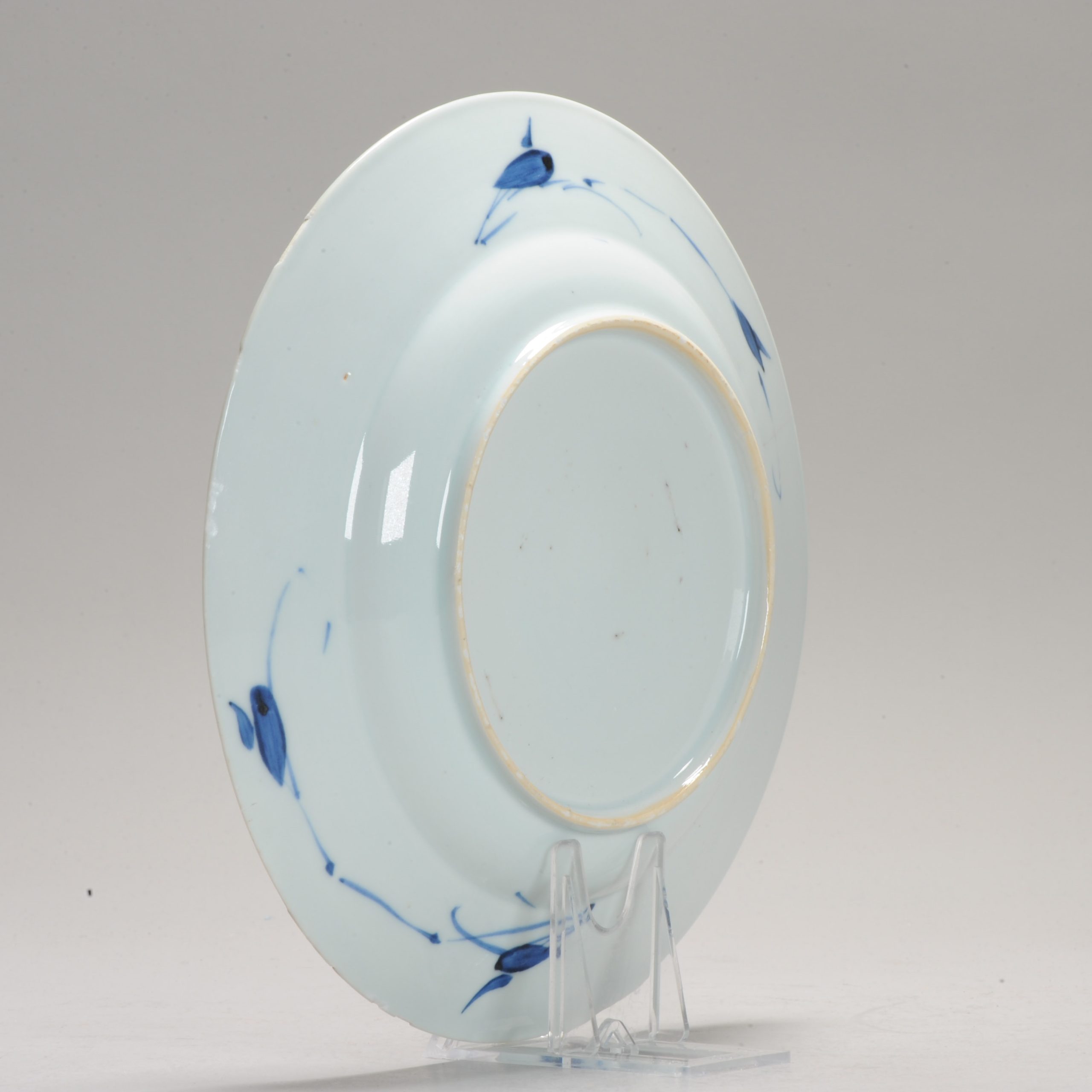 Antique Ca 1720 Chinese Porcelain Kangxi Blue and White Plate floral scene - Image 5