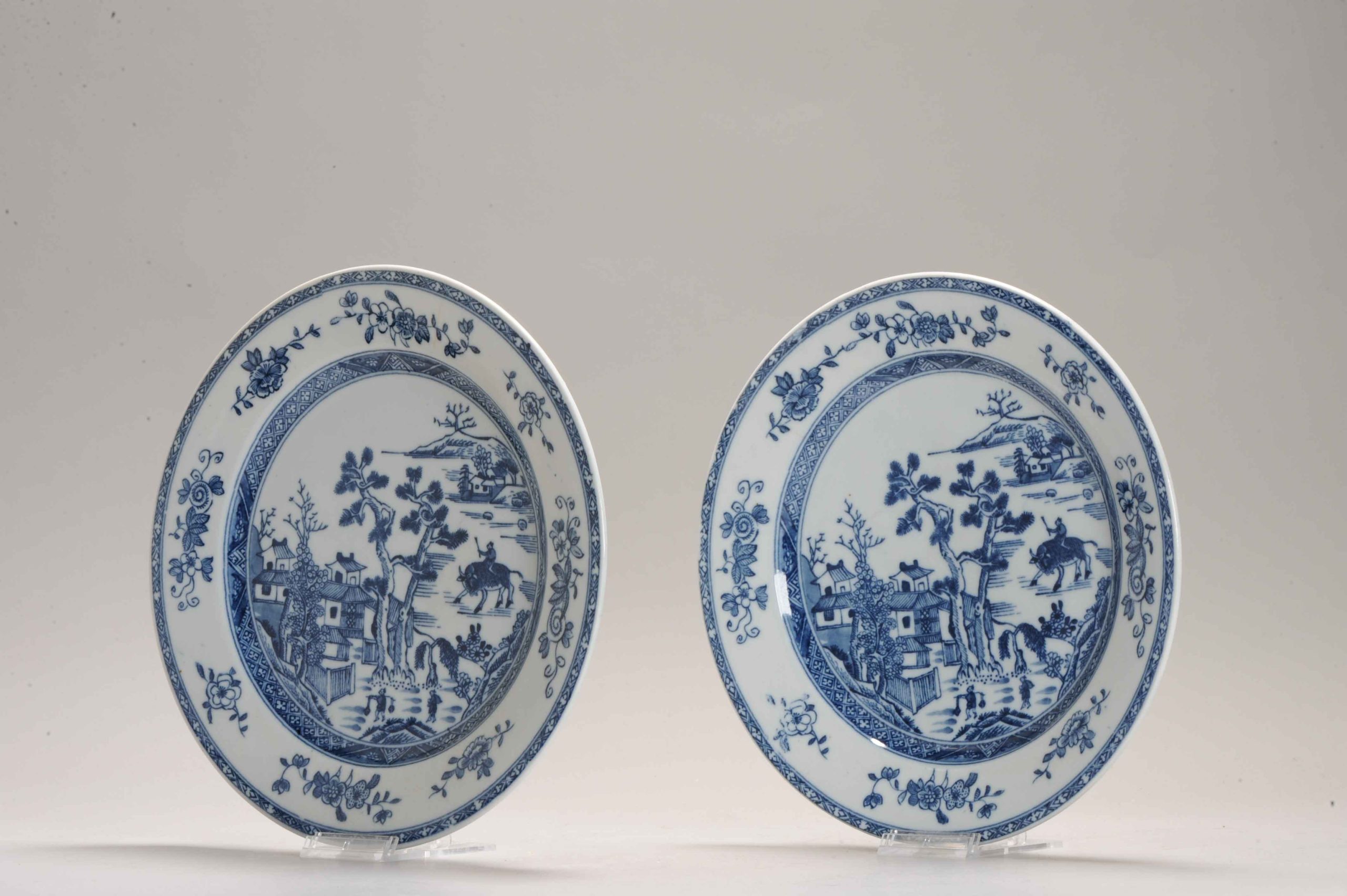 2 Antique ca 1900 european mosa dishes maastricht Landscape Kangxi Style - Image 12