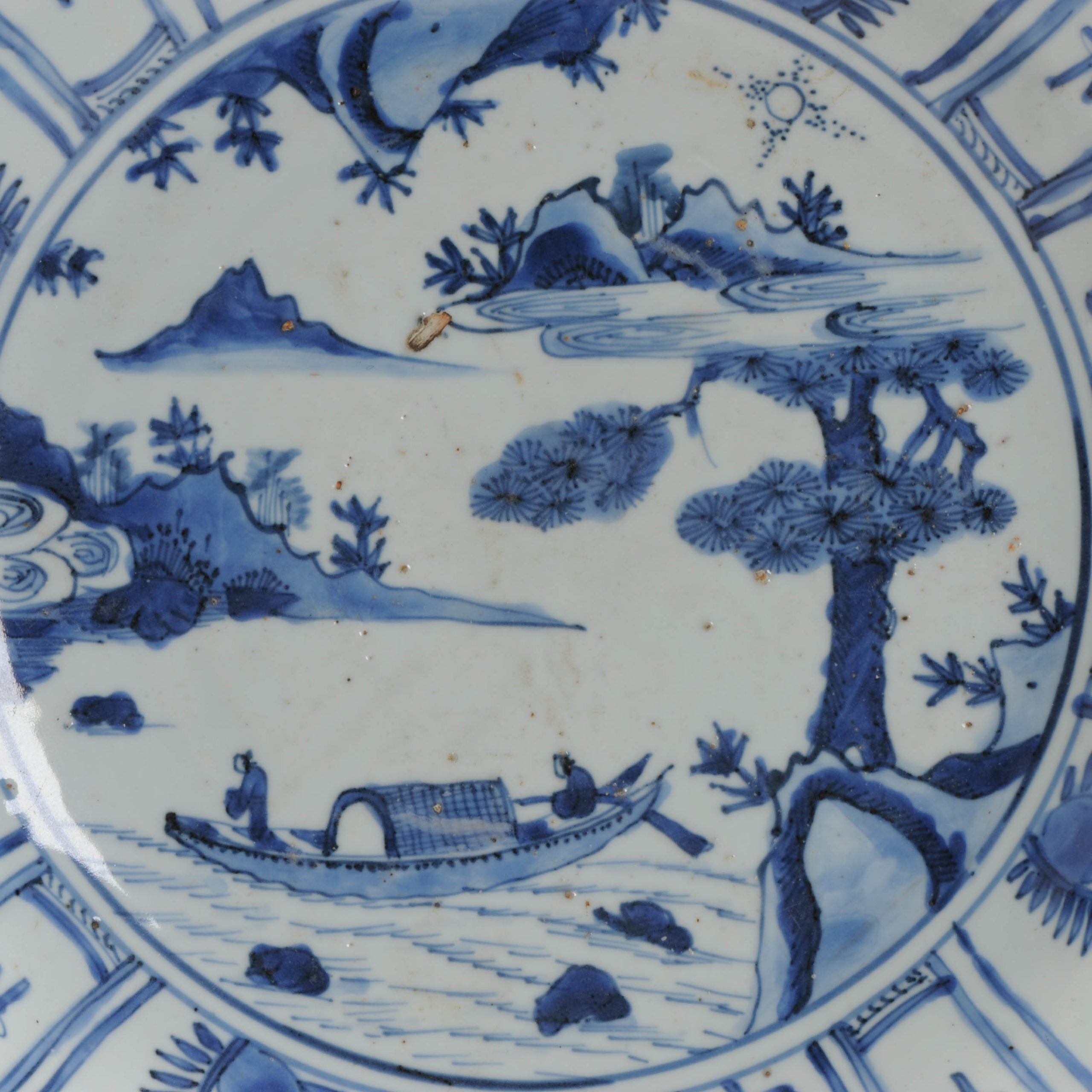 Antique Ming Period Chinese Porcelain Landscape Fishermen Charger - Image 8