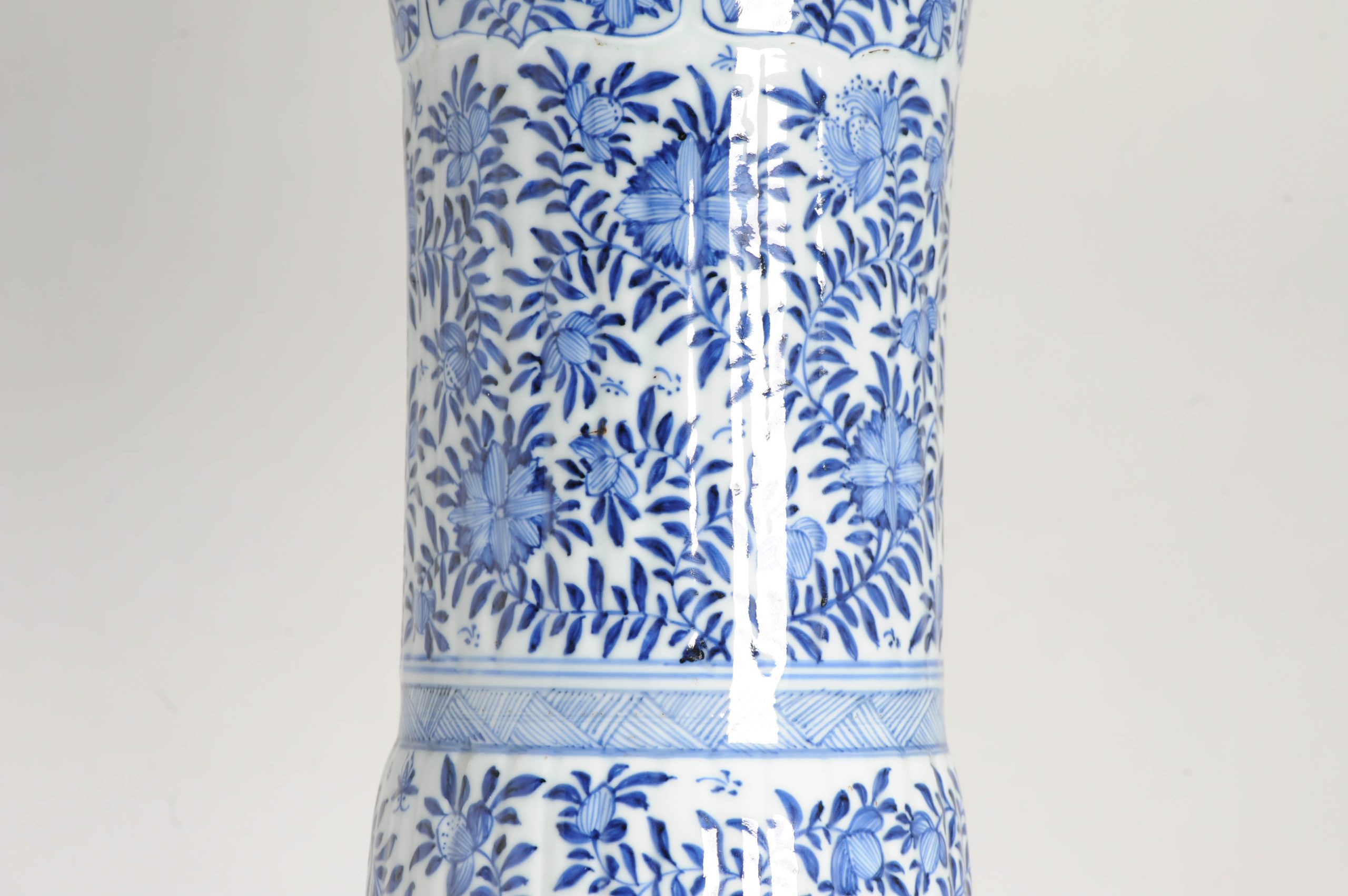 50CM GU Beaker Vase Chinese Porcelain Kangxi Period Blue and white Flowers Cobalt - Image 3