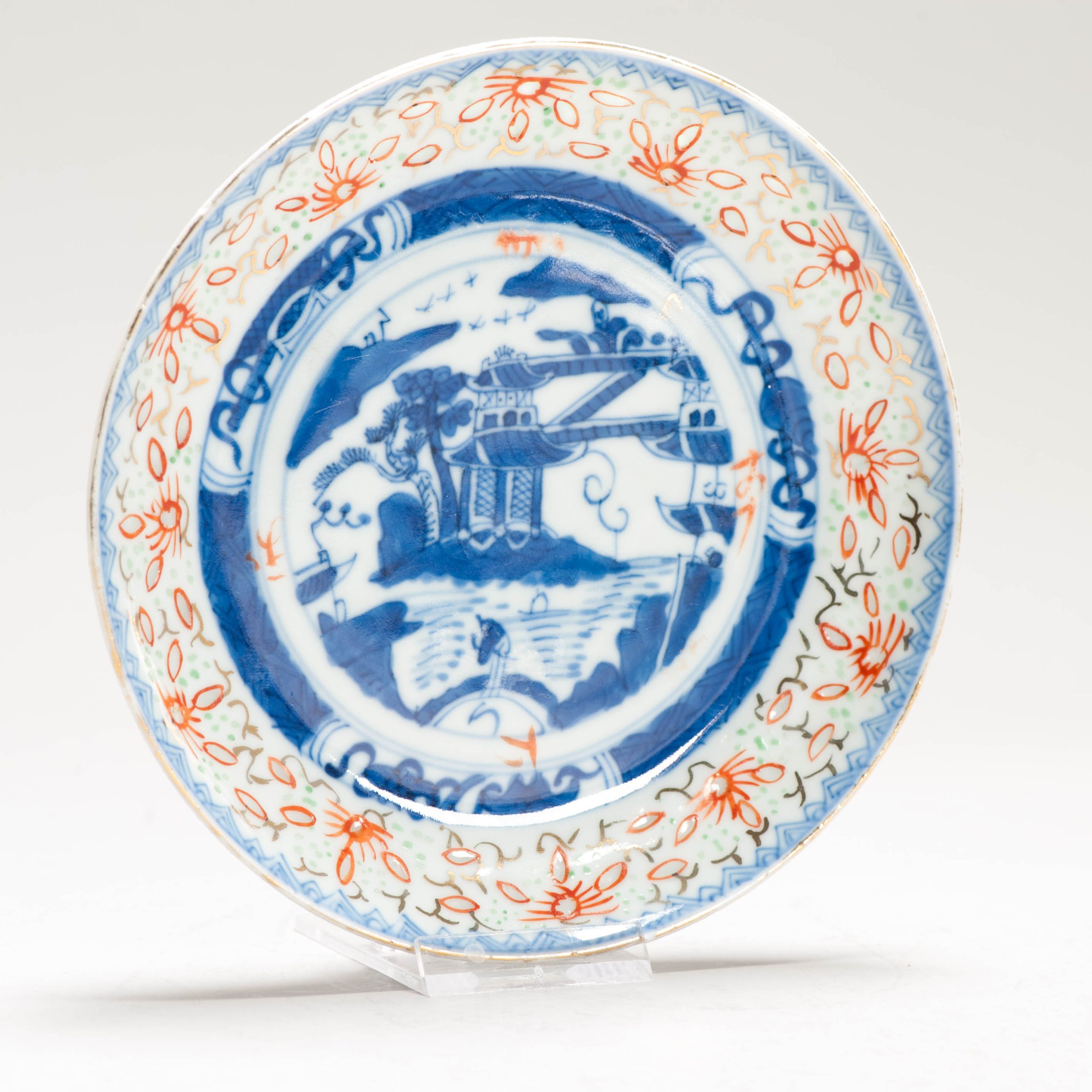 Antique Dish ca 1900 Rice Grain Chinese Porcelain Blue and White Enamel Landscape - Image 14