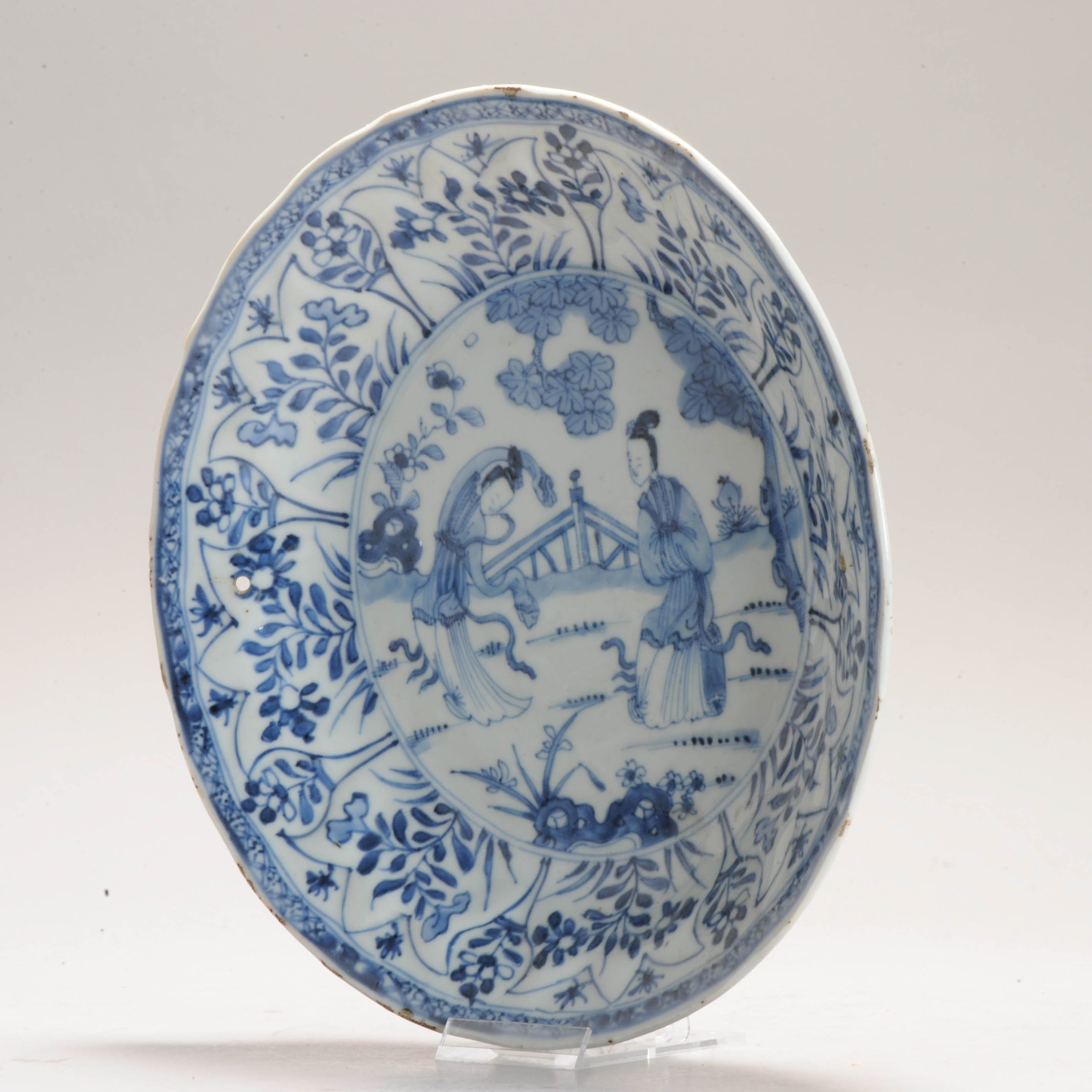 Chinese Kangxi Period Porcelain Moulded Dish Liza Garden Scene Blue White - Image 12