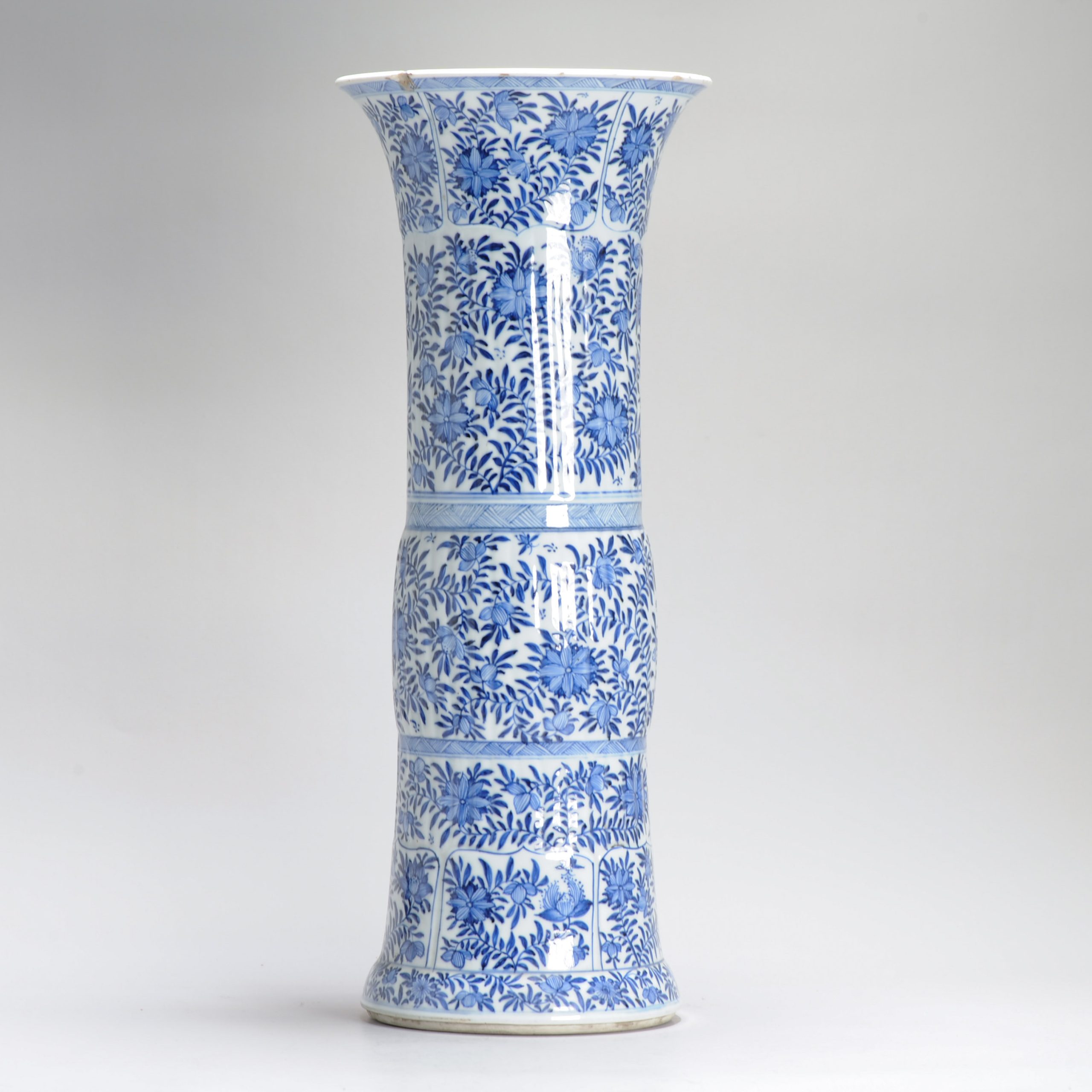 50CM GU Beaker Vase Chinese Porcelain Kangxi Period Blue and white Flowers Cobalt - Image 7