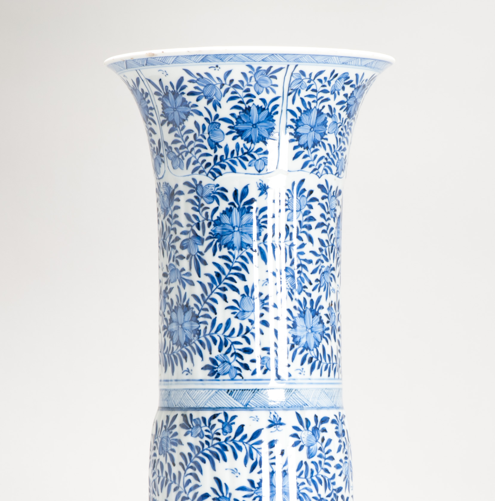 50CM GU Beaker Vase Chinese Porcelain Kangxi Period Blue and white Flowers Cobalt - Image 13