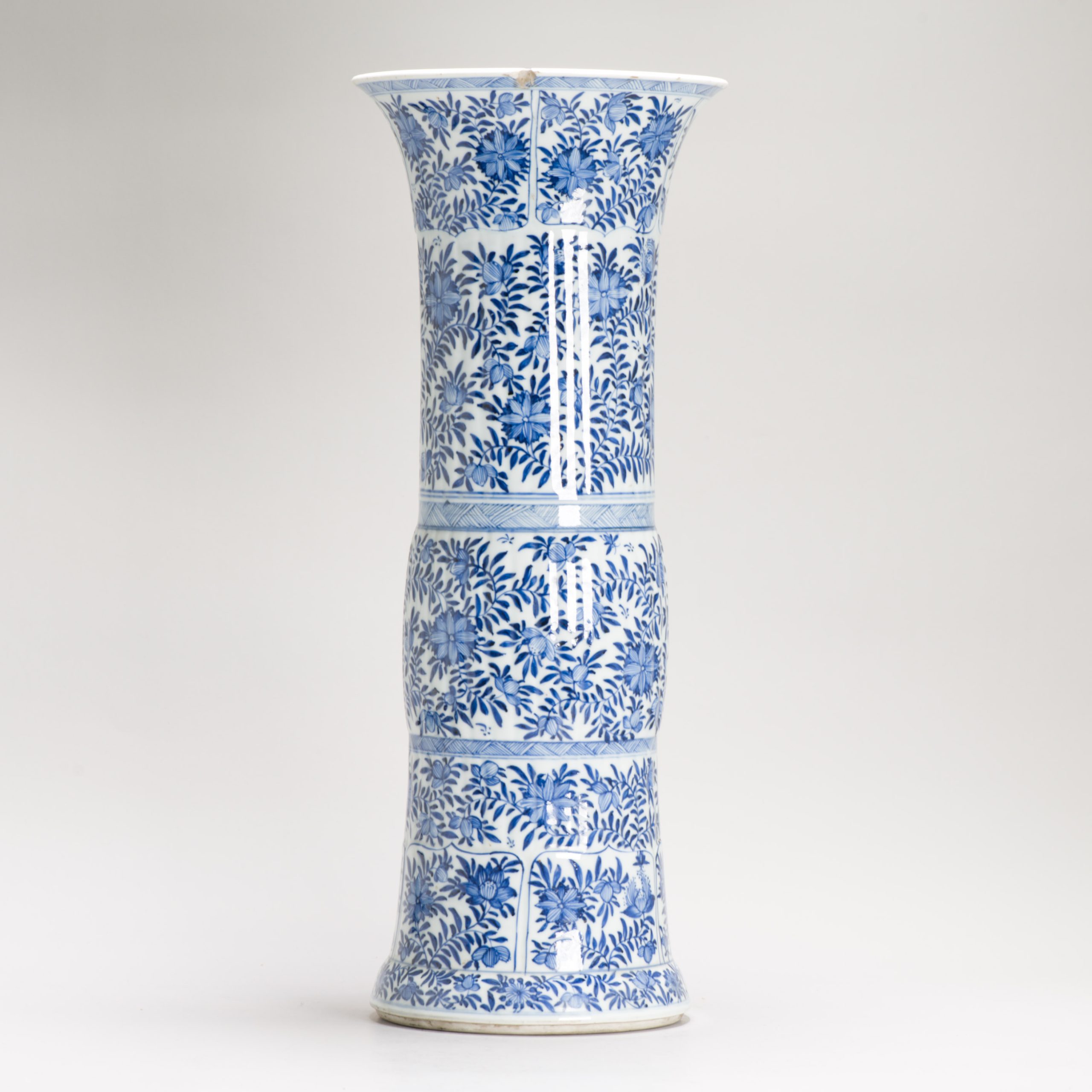 50CM GU Beaker Vase Chinese Porcelain Kangxi Period Blue and white Flowers Cobalt - Image 8