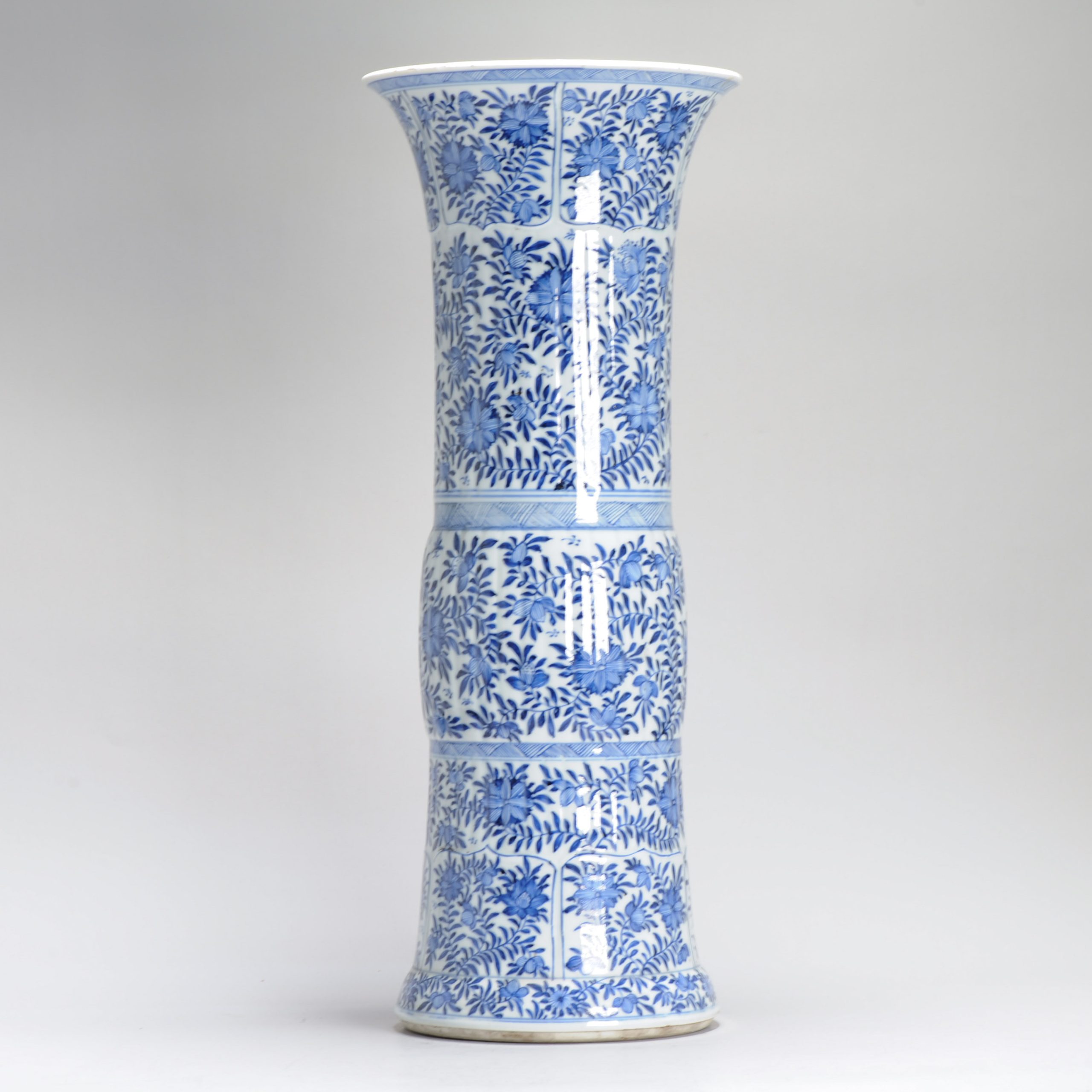 50CM GU Beaker Vase Chinese Porcelain Kangxi Period Blue and white Flowers Cobalt - Image 5