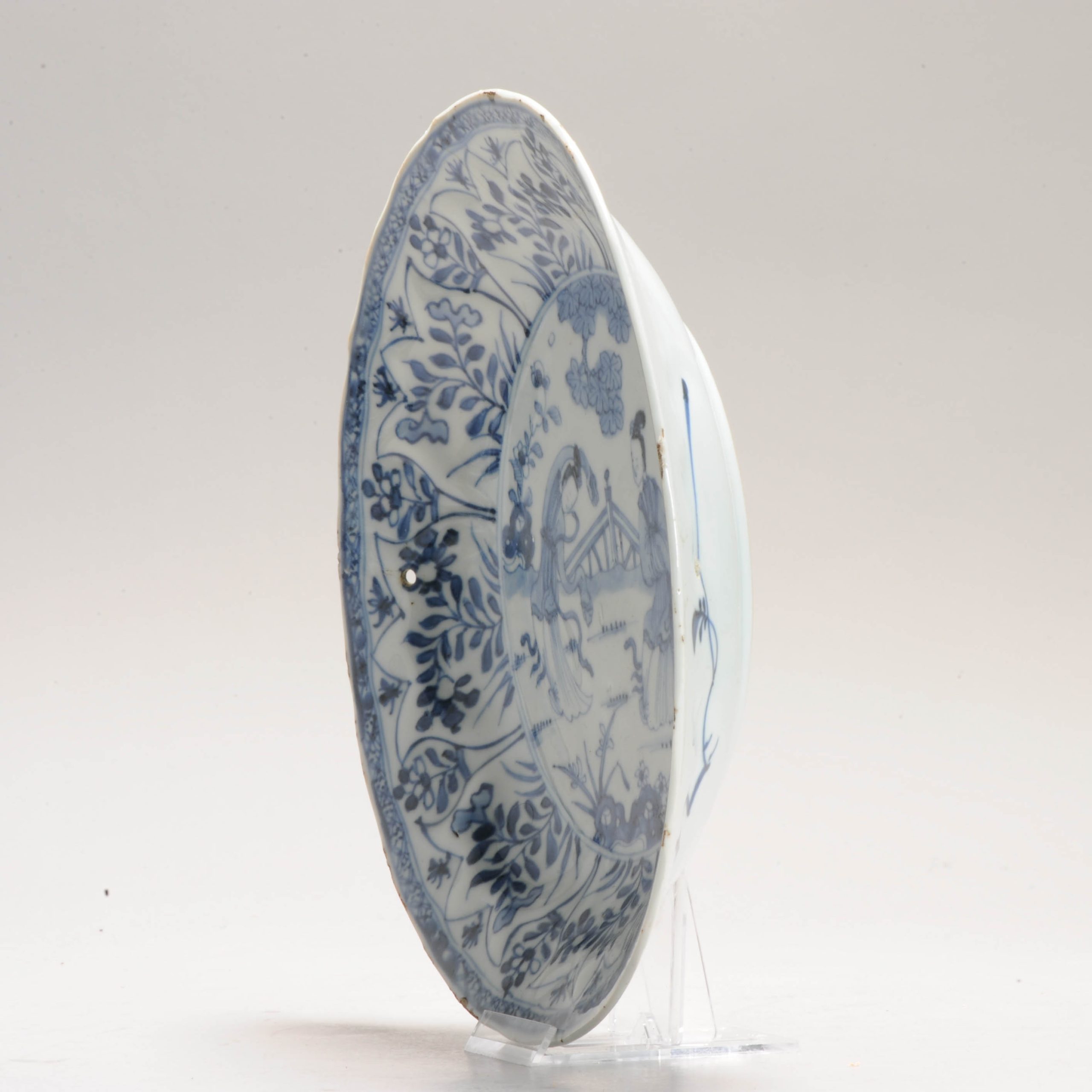 Chinese Kangxi Period Porcelain Moulded Dish Liza Garden Scene Blue White - Image 11