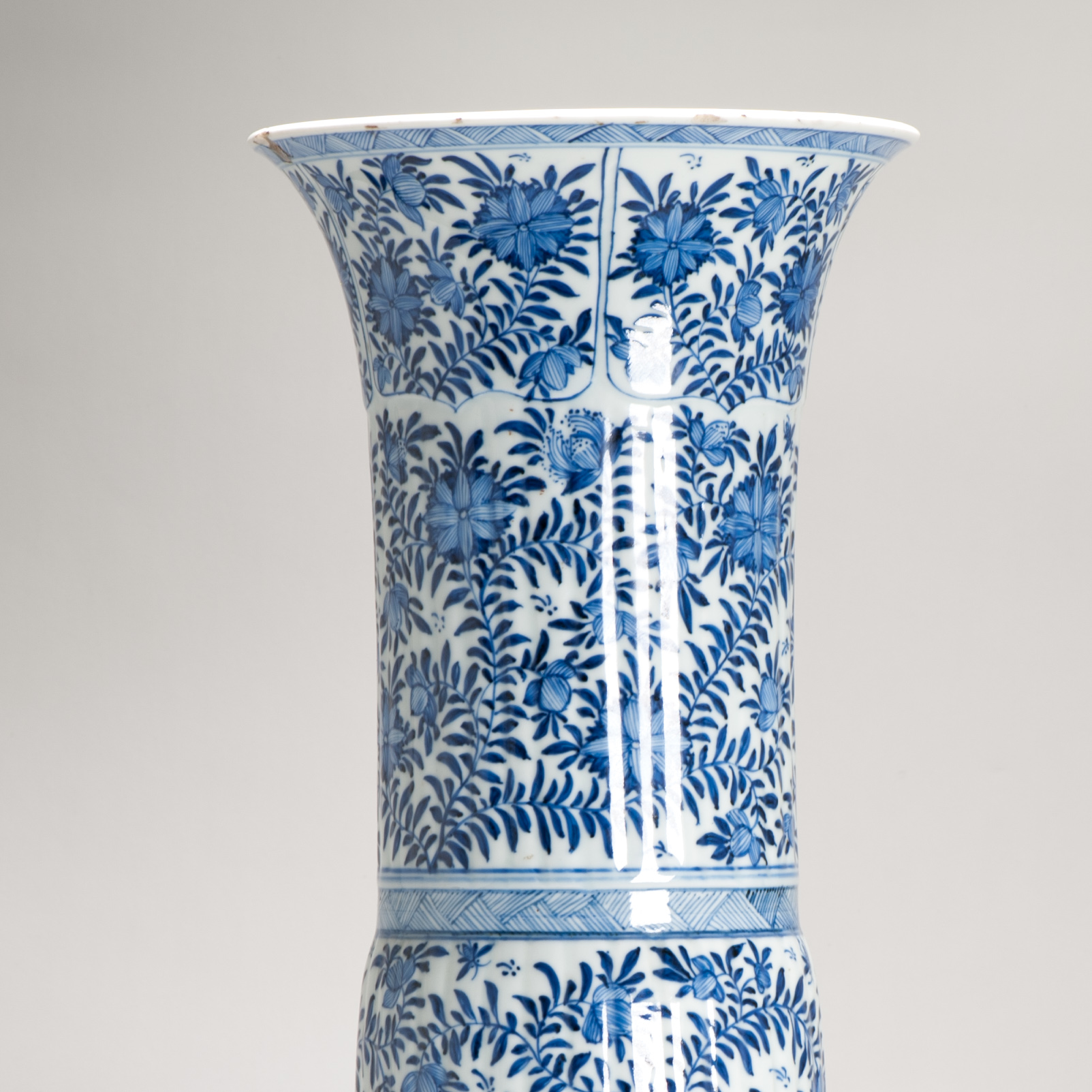 50CM GU Beaker Vase Chinese Porcelain Kangxi Period Blue and white Flowers Cobalt - Image 15