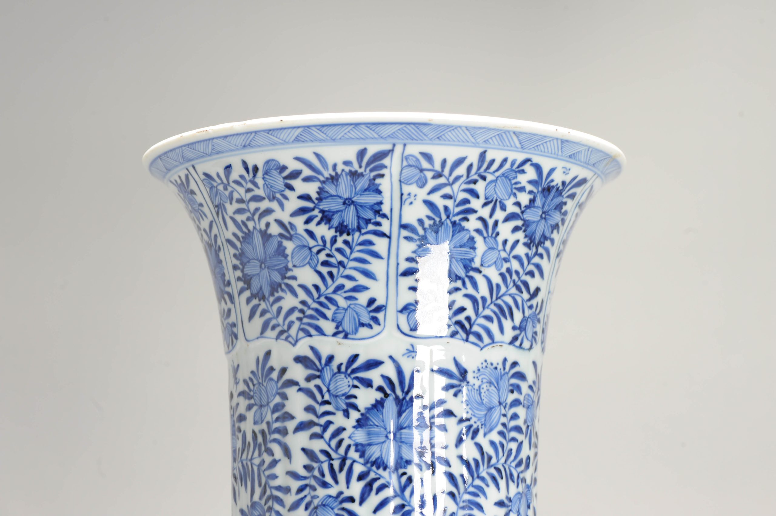 50CM GU Beaker Vase Chinese Porcelain Kangxi Period Blue and white Flowers Cobalt - Image 4