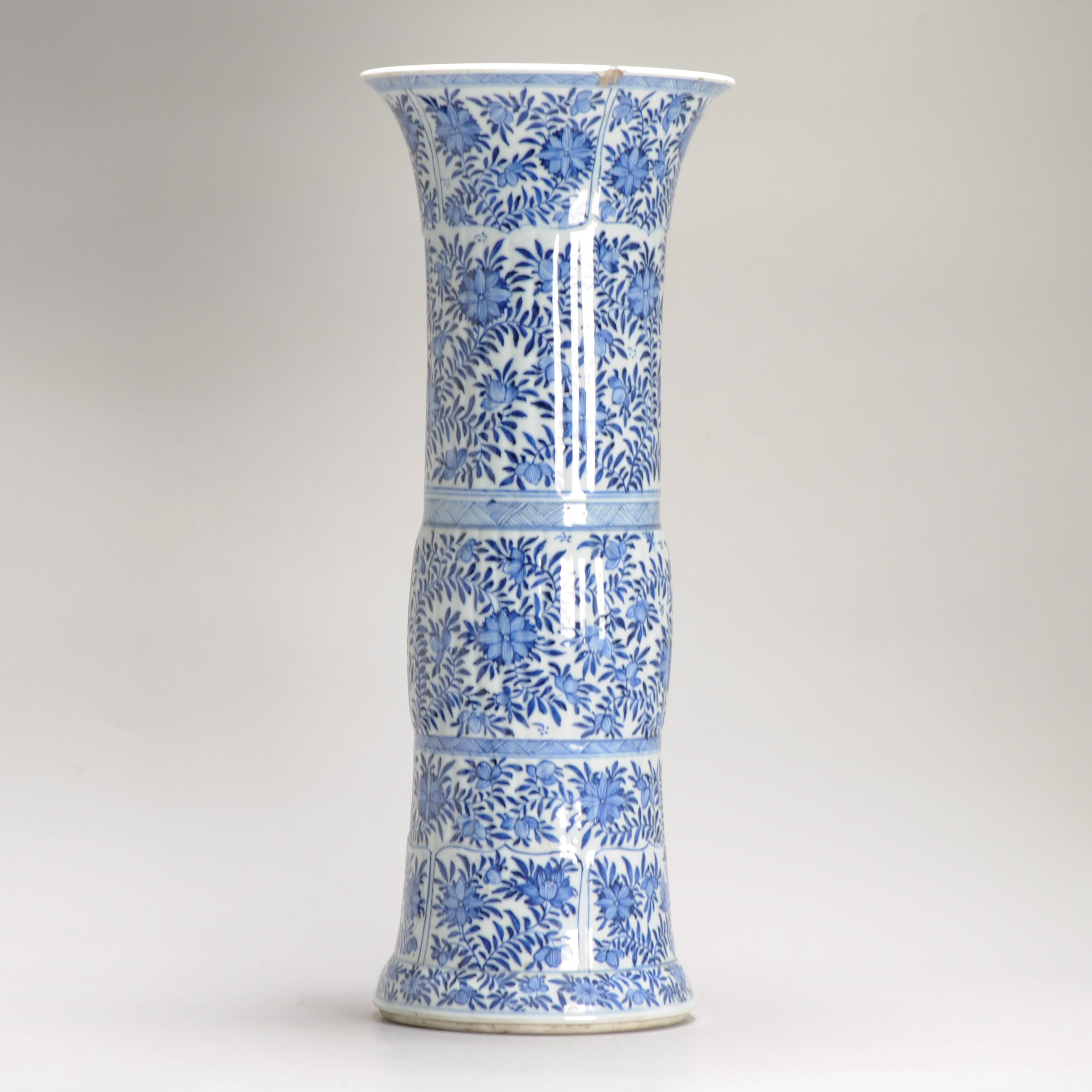 50CM GU Beaker Vase Chinese Porcelain Kangxi Period Blue and white Flowers Cobalt - Image 9