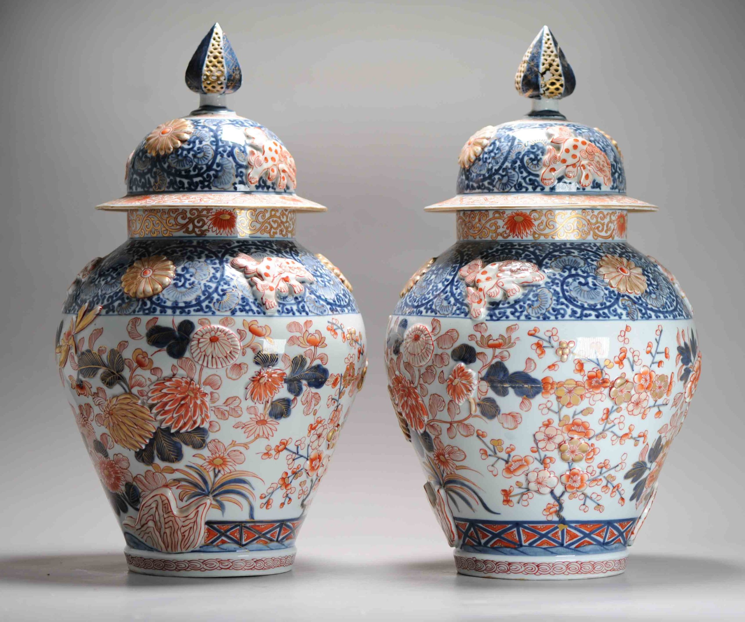 Antique 19th Century Japanese Style Porcelain Garniture Vases Edme Samson Paris - Image 8