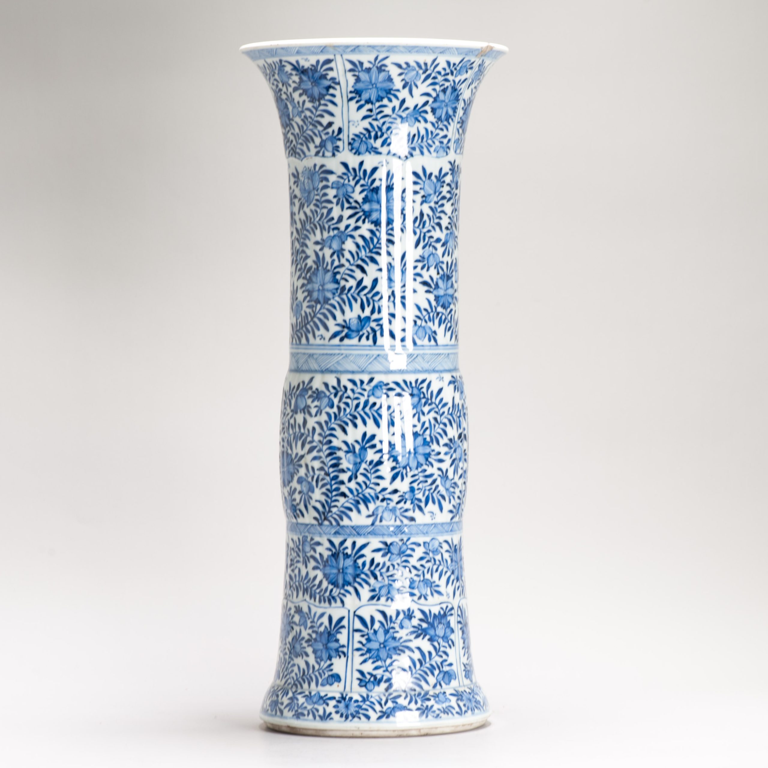 50CM GU Beaker Vase Chinese Porcelain Kangxi Period Blue and white Flowers Cobalt - Image 10