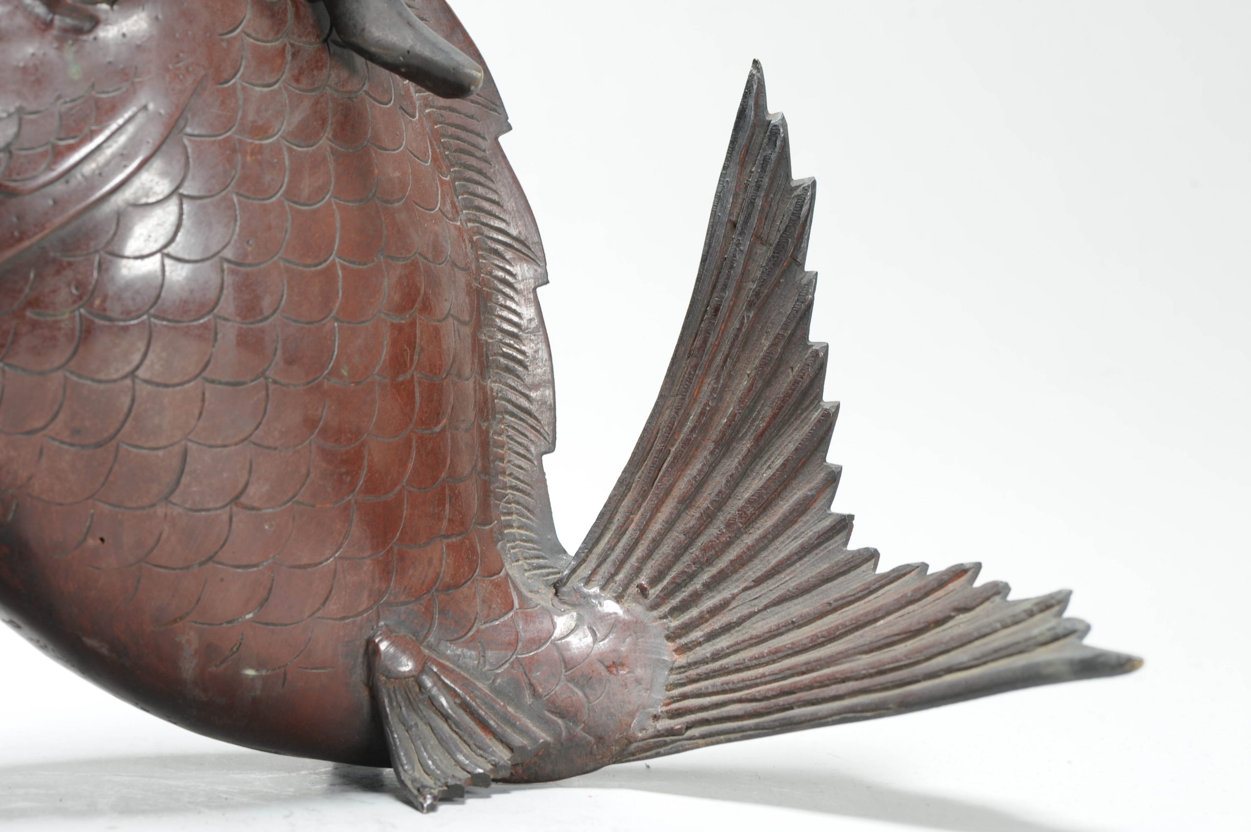 Antique Japanese Bronze / copper Statue Incense Burner Fisherman on a fish - 图片 15