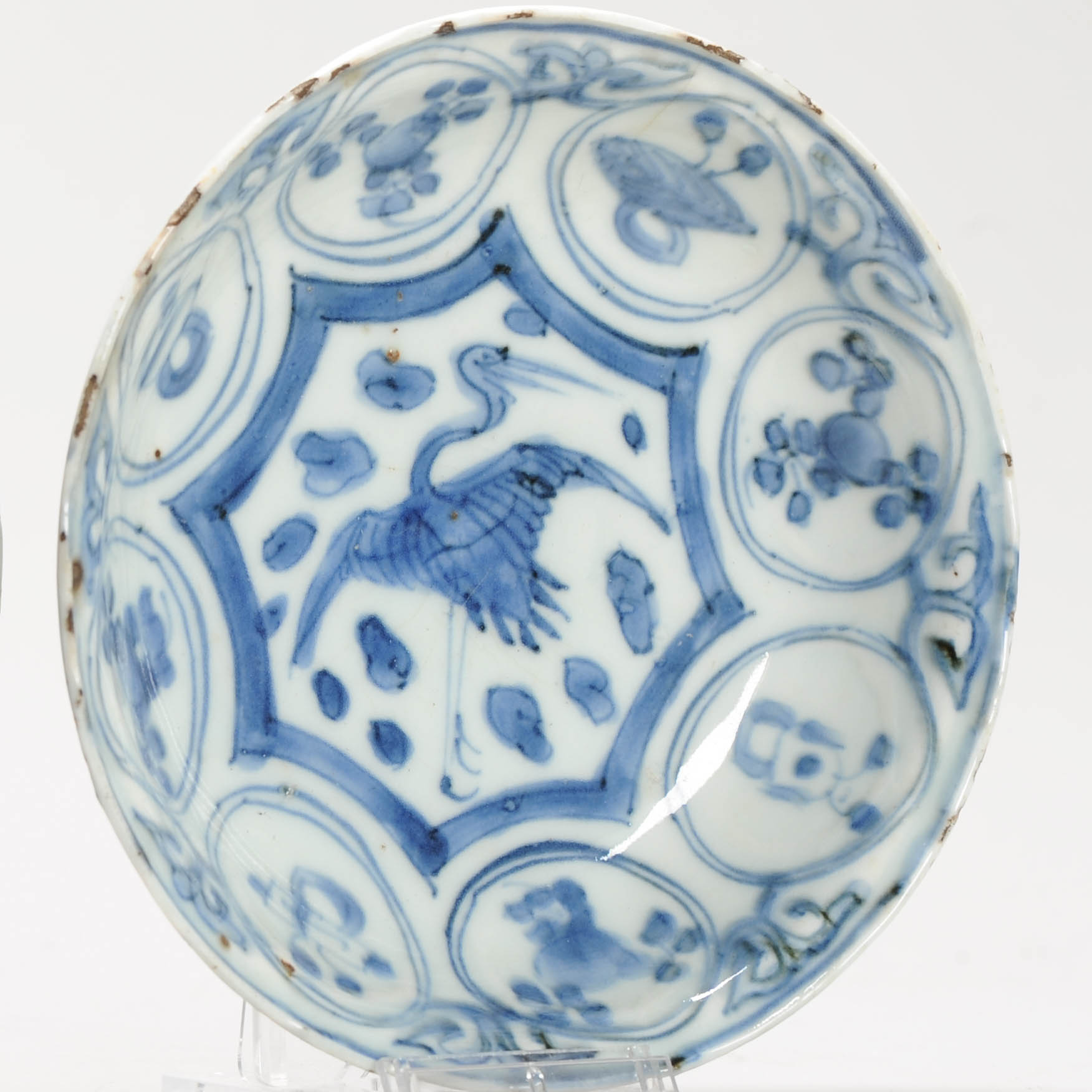 Antique Ming Period Chinese Porcelain Kraak dish Crane and Auspicious Symbol - Image 12