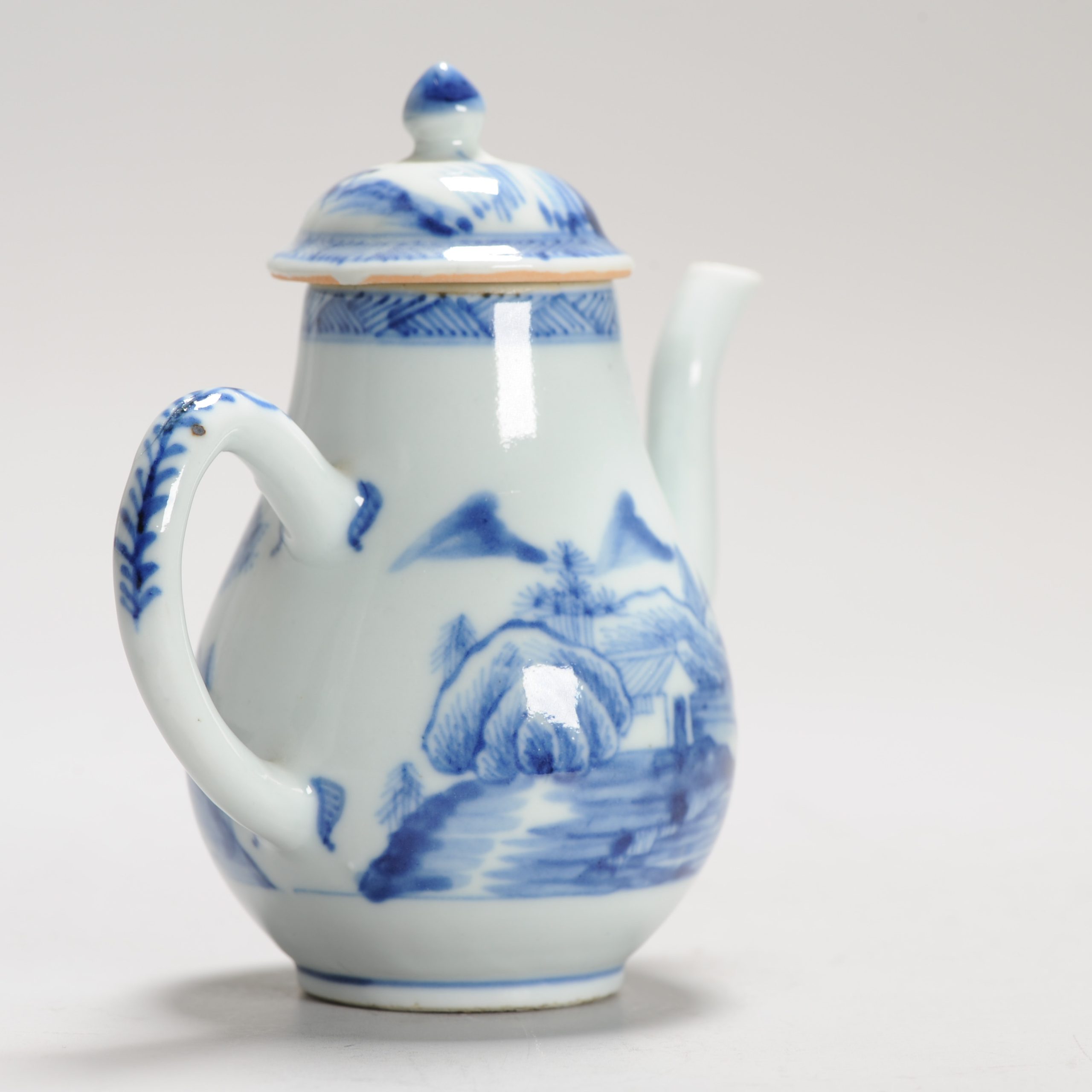 Antique 18C Period Chinese Porcelain Blue & White Ewer/Pot Landscape Village - Image 14