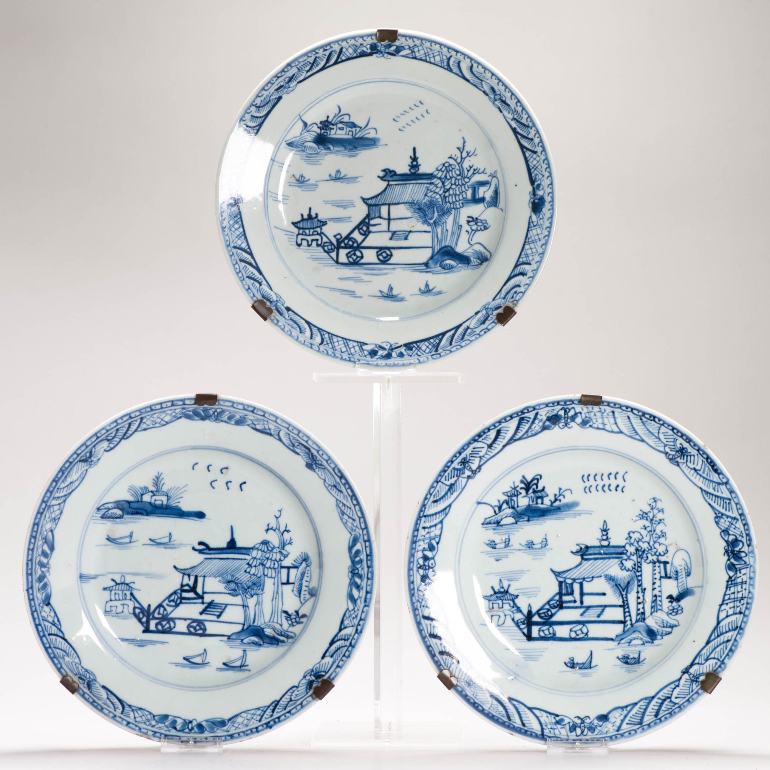 #3 Antique Chinese Porcelain 18th C Kangxi/Yongzheng Blue White Set Dinner Plates