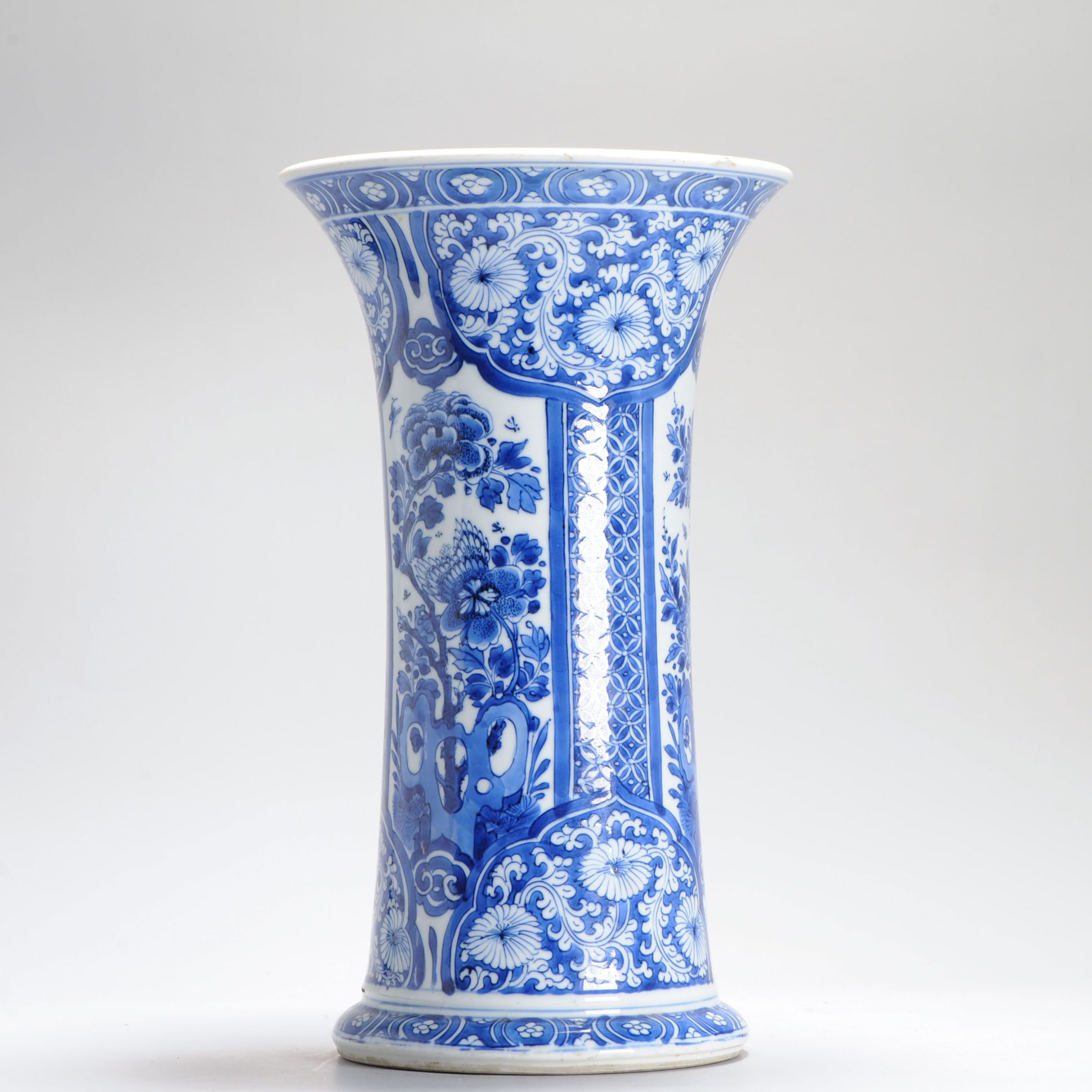 35.5CM Beaker Vase Chinese Porcelain Kangxi Period Blue and white Flowers Cobalt - Image 12
