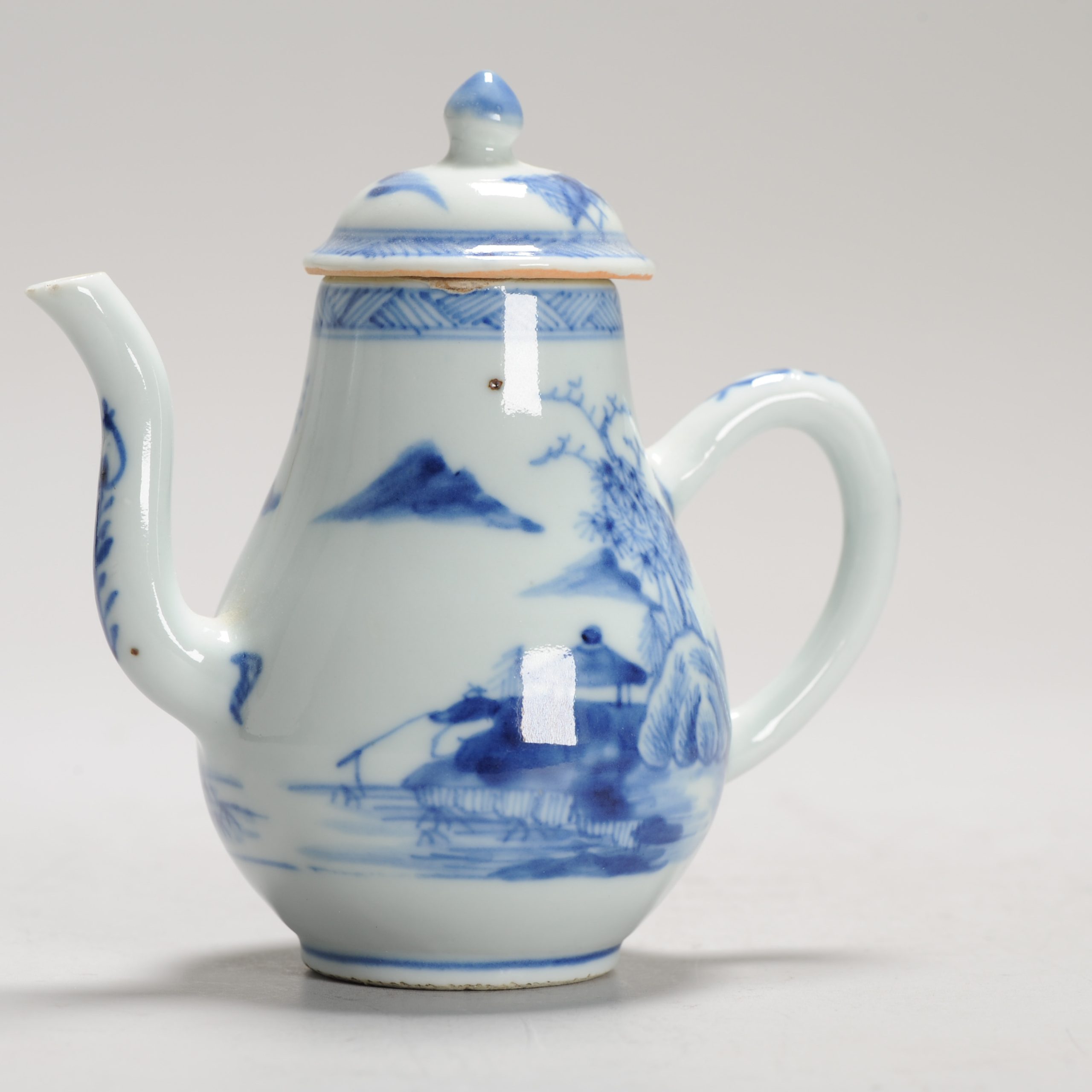 Antique 18C Period Chinese Porcelain Blue & White Ewer/Pot Landscape Village - Image 7