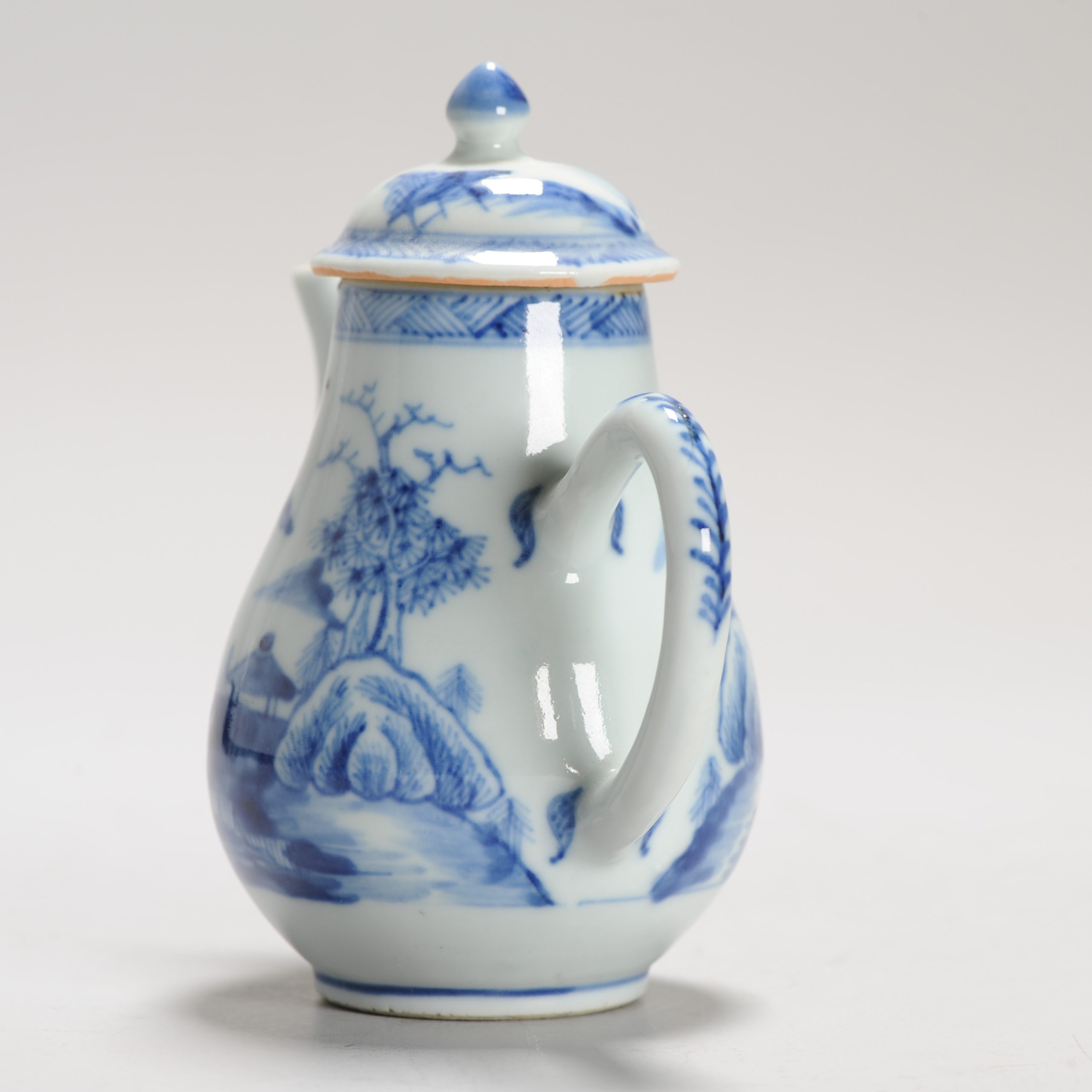 Antique 18C Period Chinese Porcelain Blue & White Ewer/Pot Landscape Village - Image 16