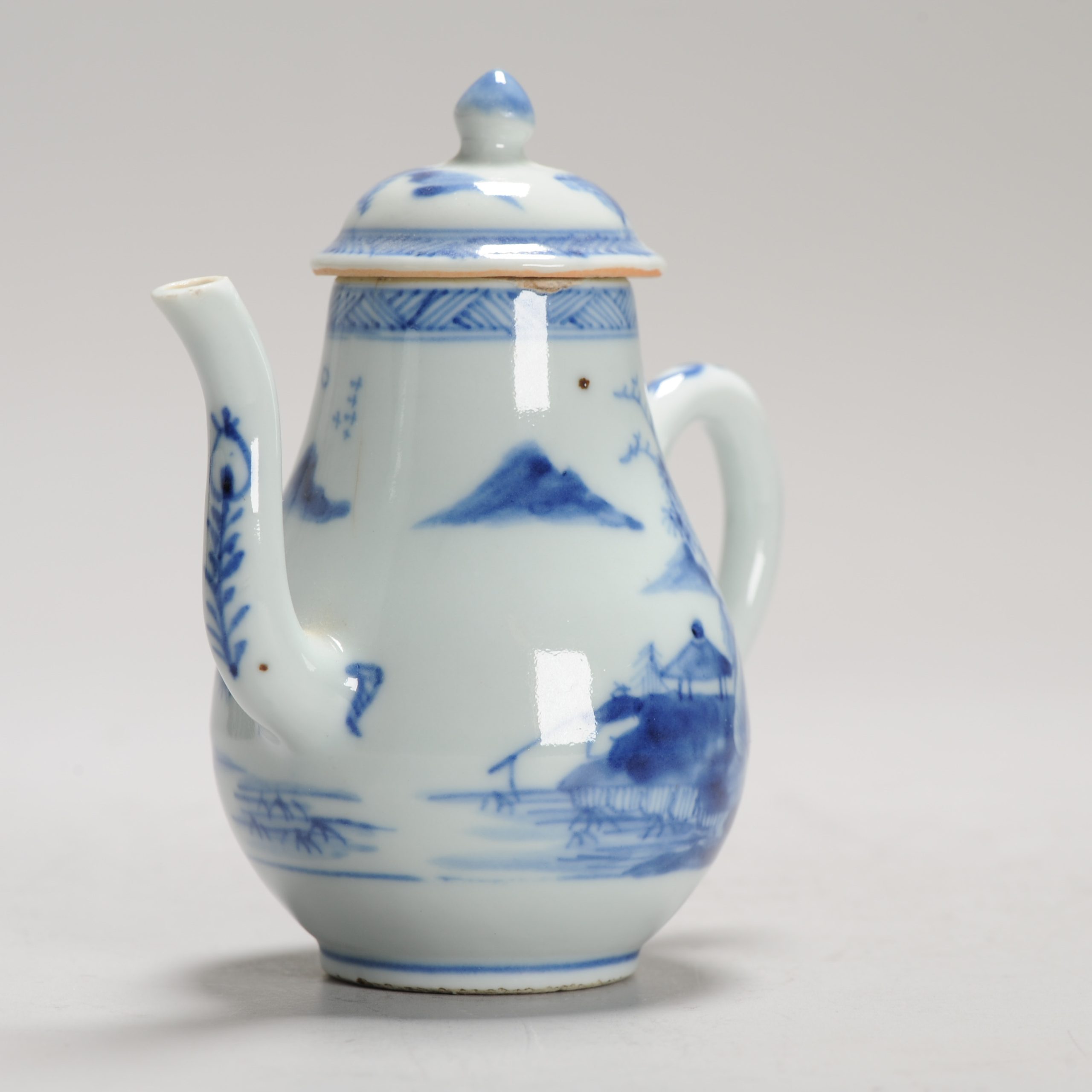 Antique 18C Period Chinese Porcelain Blue & White Ewer/Pot Landscape Village - Image 8