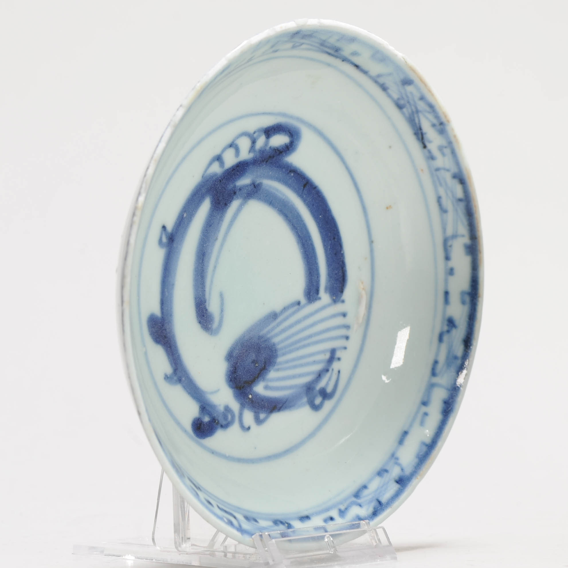Lovely 16C Chinese Porcelain Ming Period Shallow Dish Dragon Chilong - Image 12