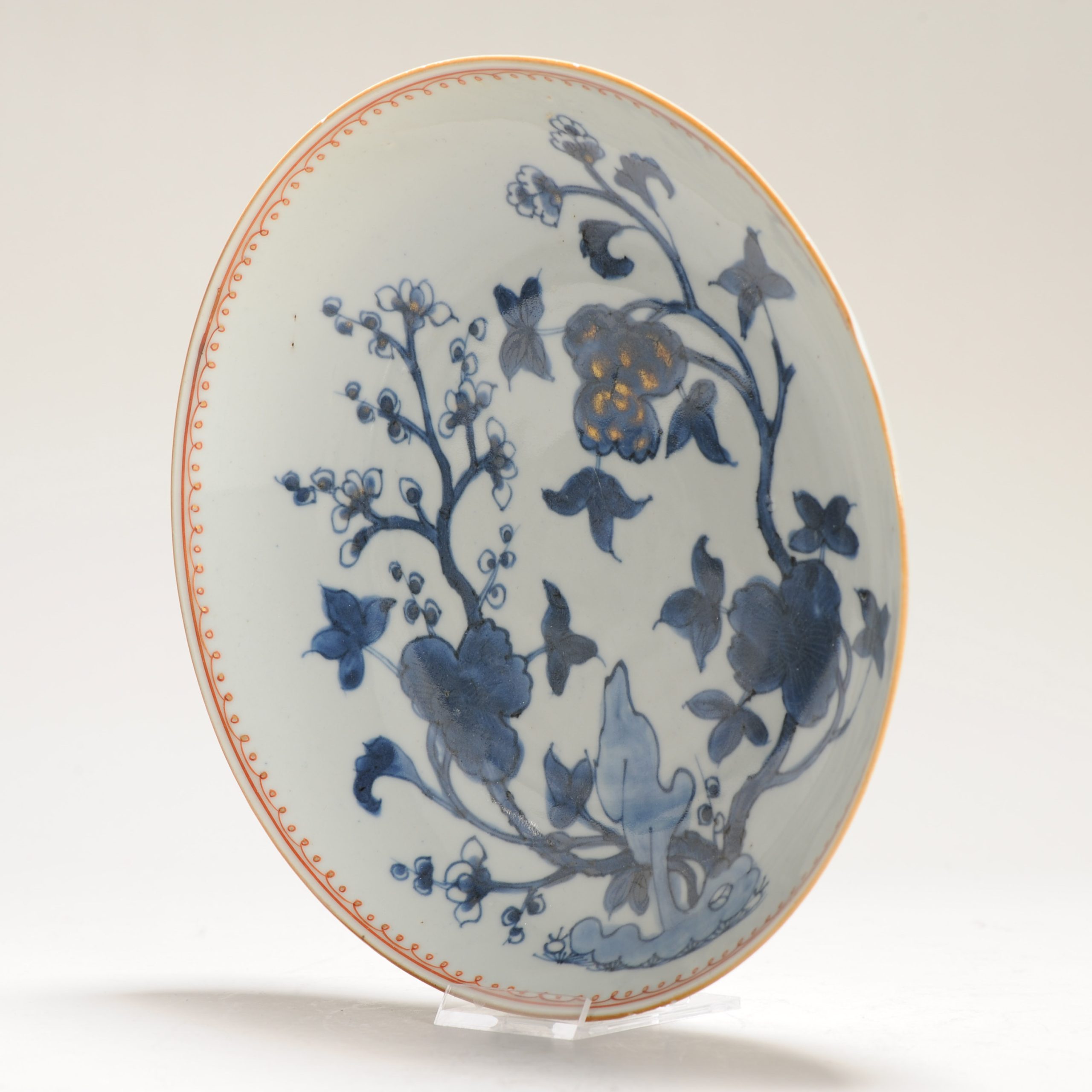 Unusual Antique 18C Qing period Chinese Porcelain Blue White Copper Red Plate - Image 2