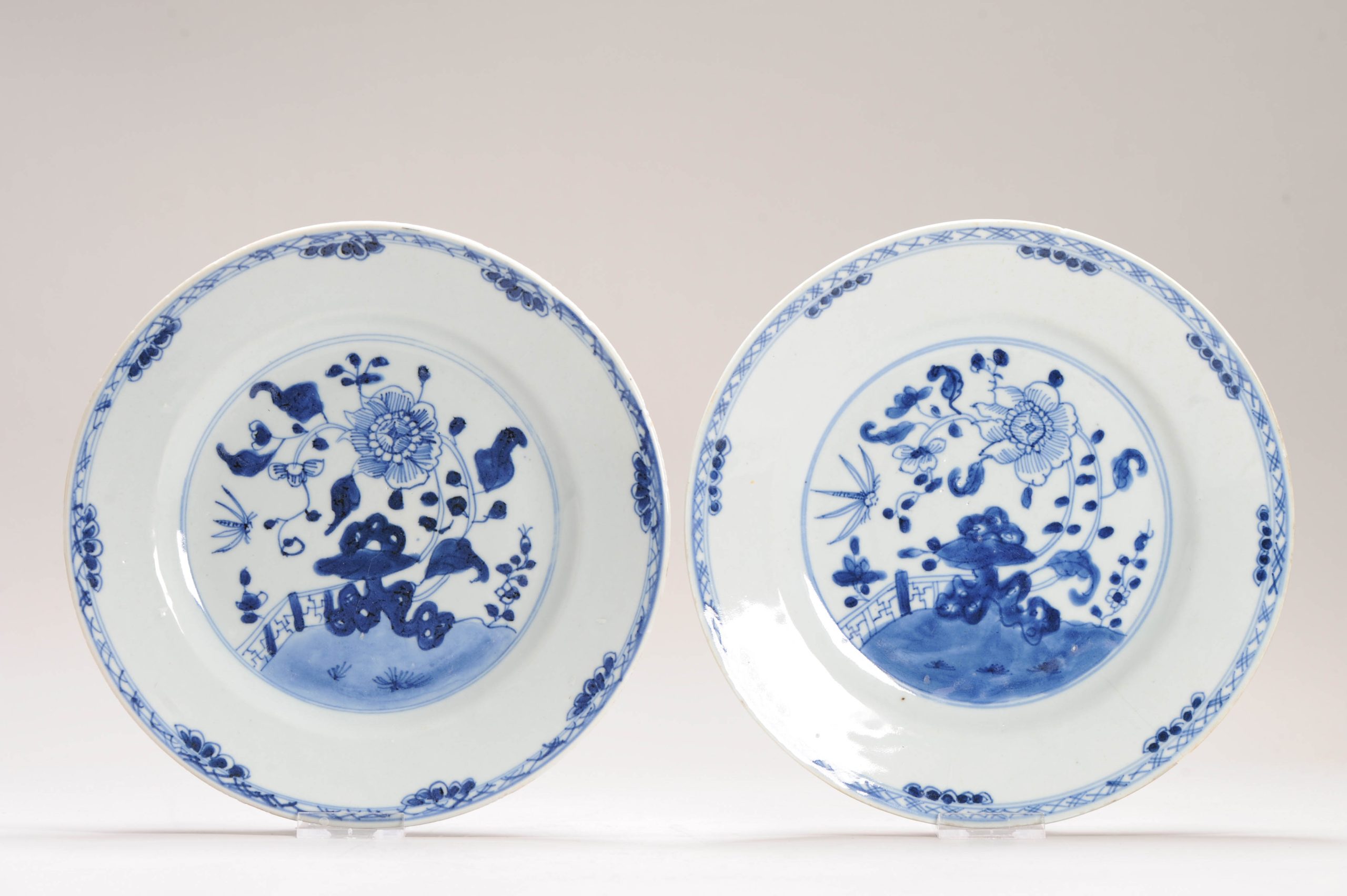 #2 Antique Chinese Porcelain 18th C Kangxi/Yongzheng Blue White Set Dinner Plates