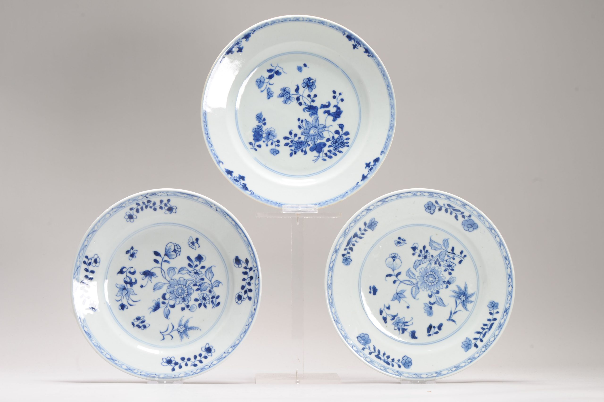 #3 Antique Chinese Porcelain 18th C Kangxi/Yongzheng Blue White Set Dinner Plates