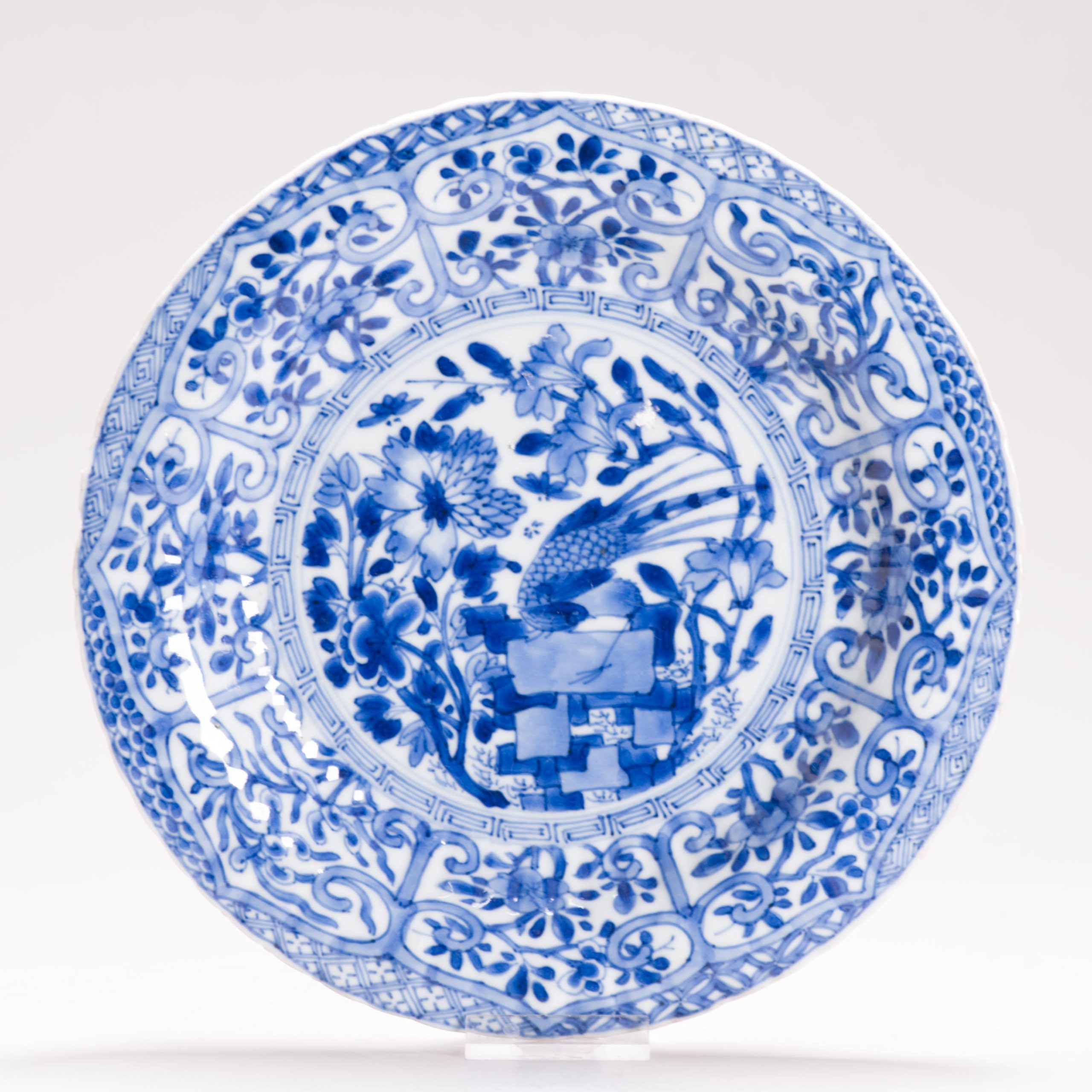 Antique Chinese Ca 1700 Kangxi Chinese Porcelain Dish BIRD Marked Artemesia